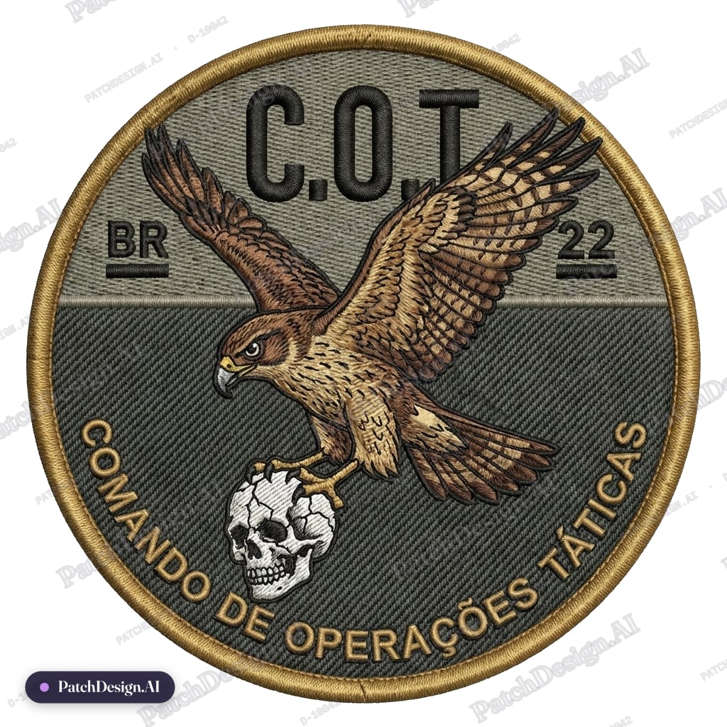 Quero um patch nessa pegada quero a caveira rachada e no lugar da aguia um gviao pois sou  — custom patch designed with AI