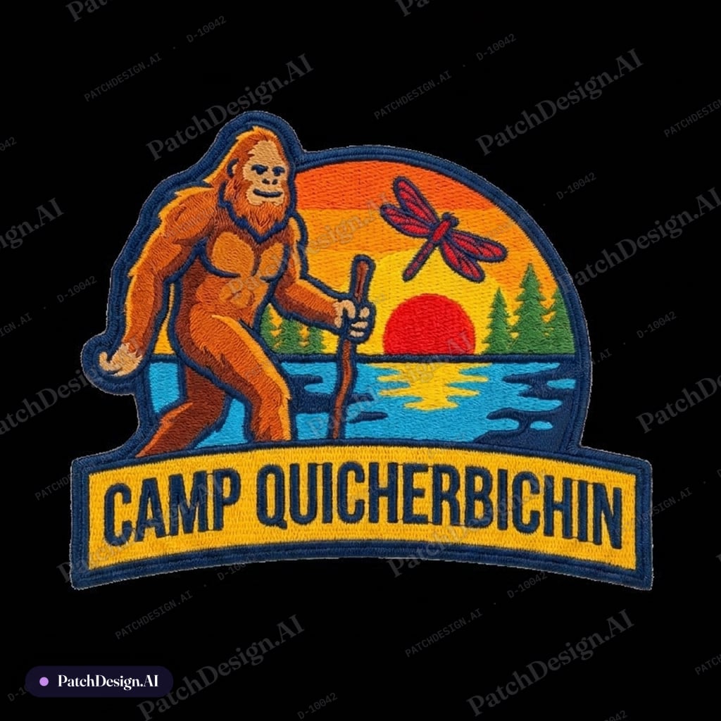 Similar image but exclude establish year and include a red dragonfly in design — custom patch designed with AI