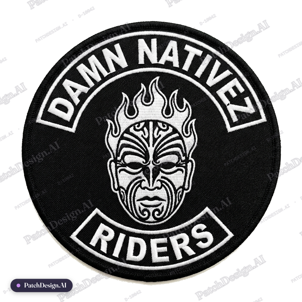 Make a round circle biker patch. Colors are white and black background. Name of the club i — custom patch designed with AI