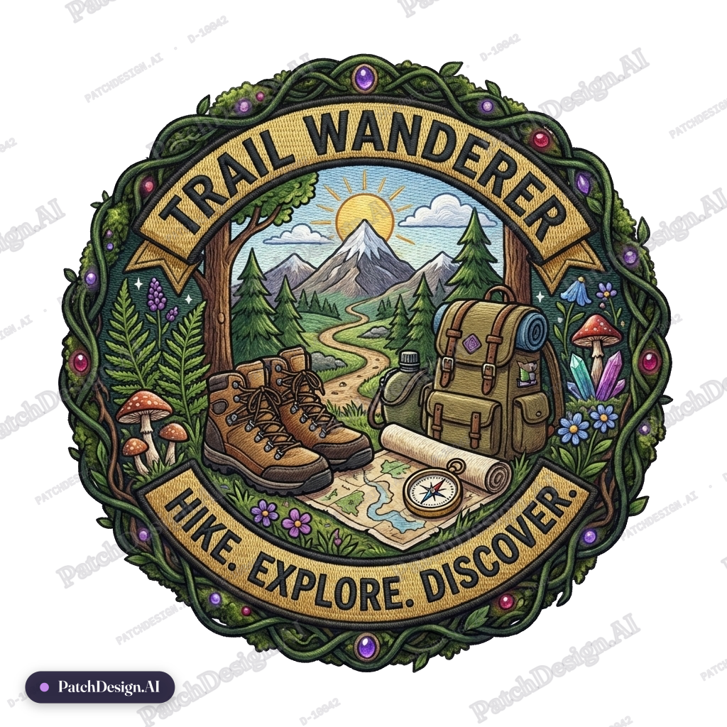 Sorry forgot to attach a sample Create the trail wanderer badge in this format — custom patch designed with AI