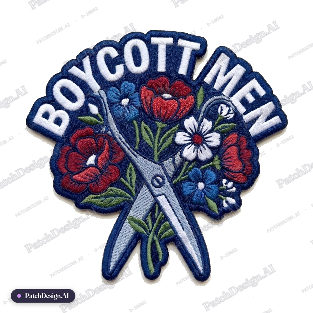 Flowers in the middle of the scissors — custom patch designed with AI