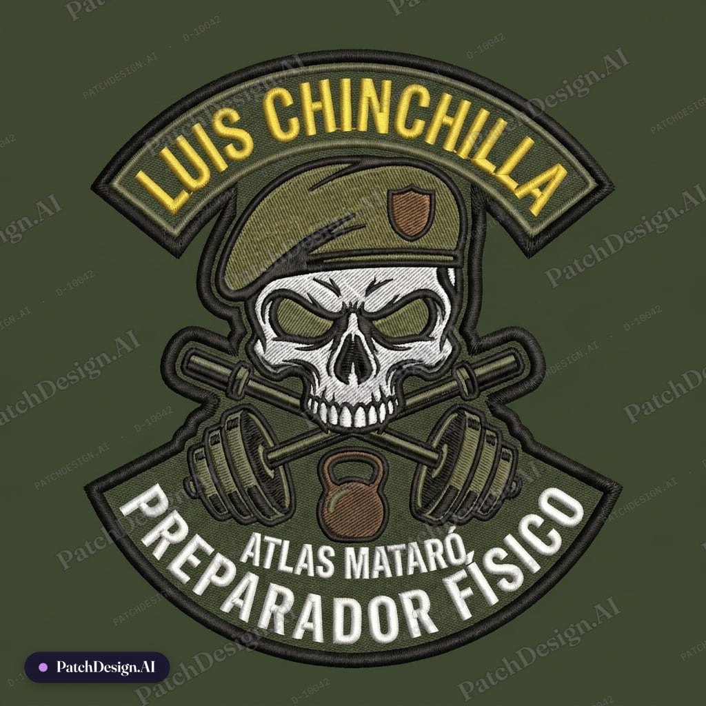 Algo mas verde militar, pon preparador fisico , el fondo verde y quita la bola del mundo p — custom patch designed with AI