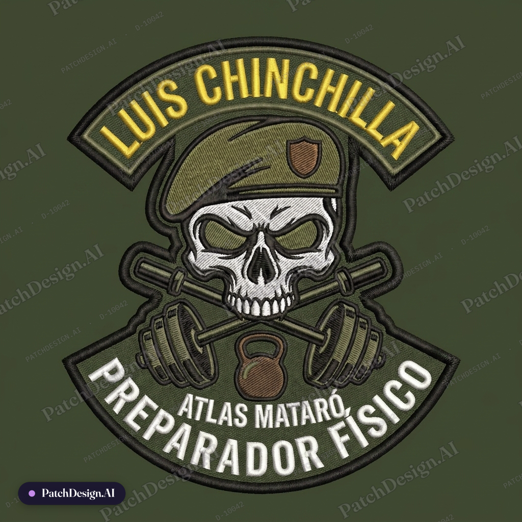 Algo mas verde militar, pon preparador fisico , el fondo verde y quita la bola del mundo p — custom patch designed with AI