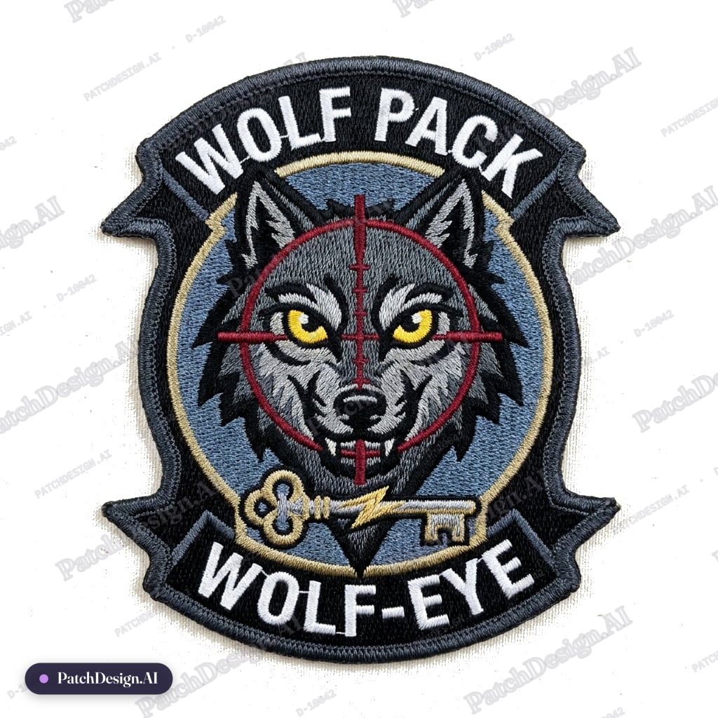 Unit patch with unit name "WOLF PACK" custom design for intelligence specialist and sniper — custom patch designed with AI