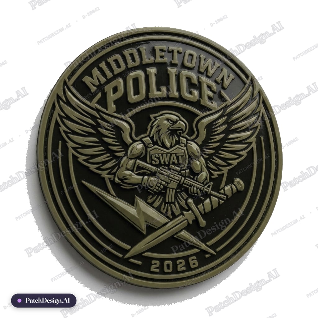 Normal swat symbol with bird, lightning bolt and dagger — custom patch designed with AI