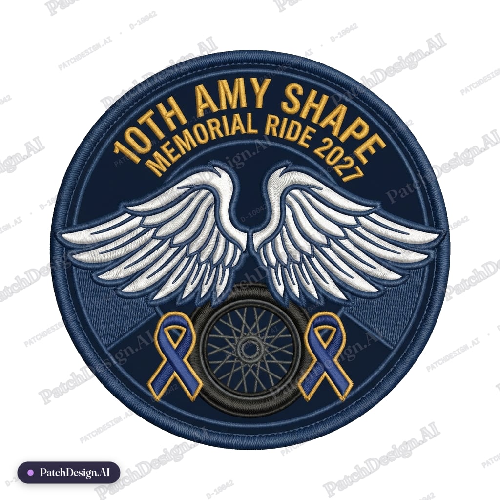 Event / Team: 10th Amy Shape Memorial Ride 2027 — Main Feature: Fallen angel wings — Width — custom patch designed with AI