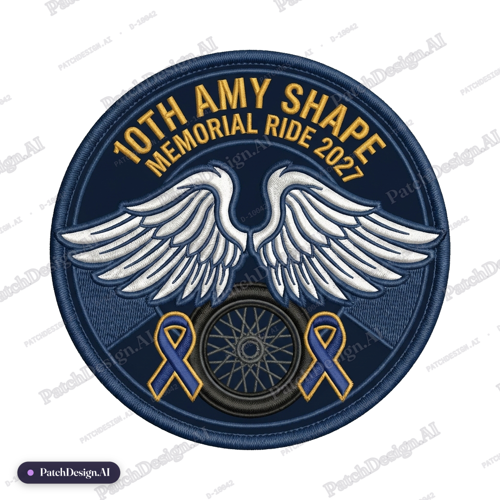 Event / Team: 10th Amy Shape Memorial Ride 2027 — Main Feature: Fallen angel wings — Width — custom patch designed with AI