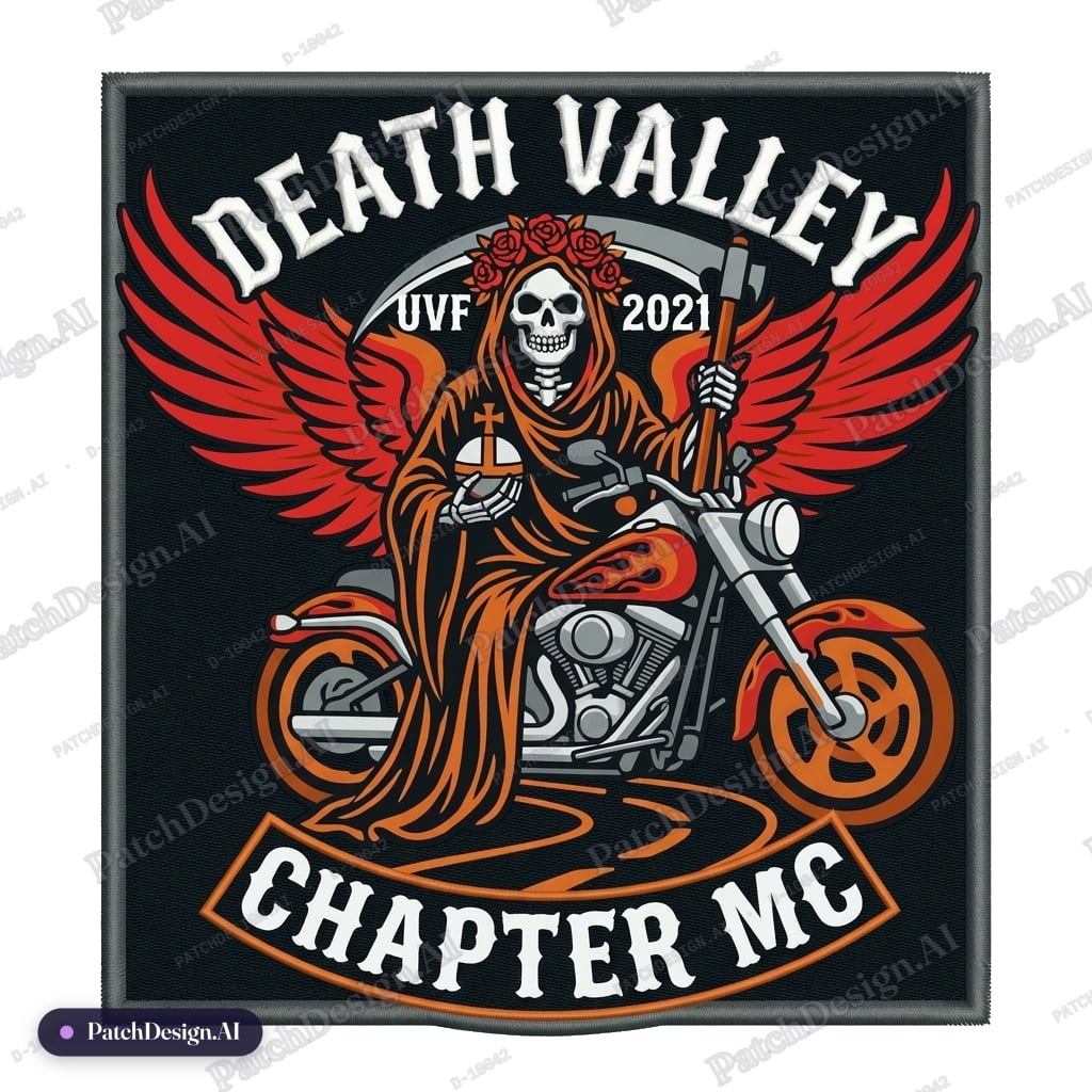 Main Feature: Santa Muerte , UVF 2021 — Shape: Square — custom patch designed with AI