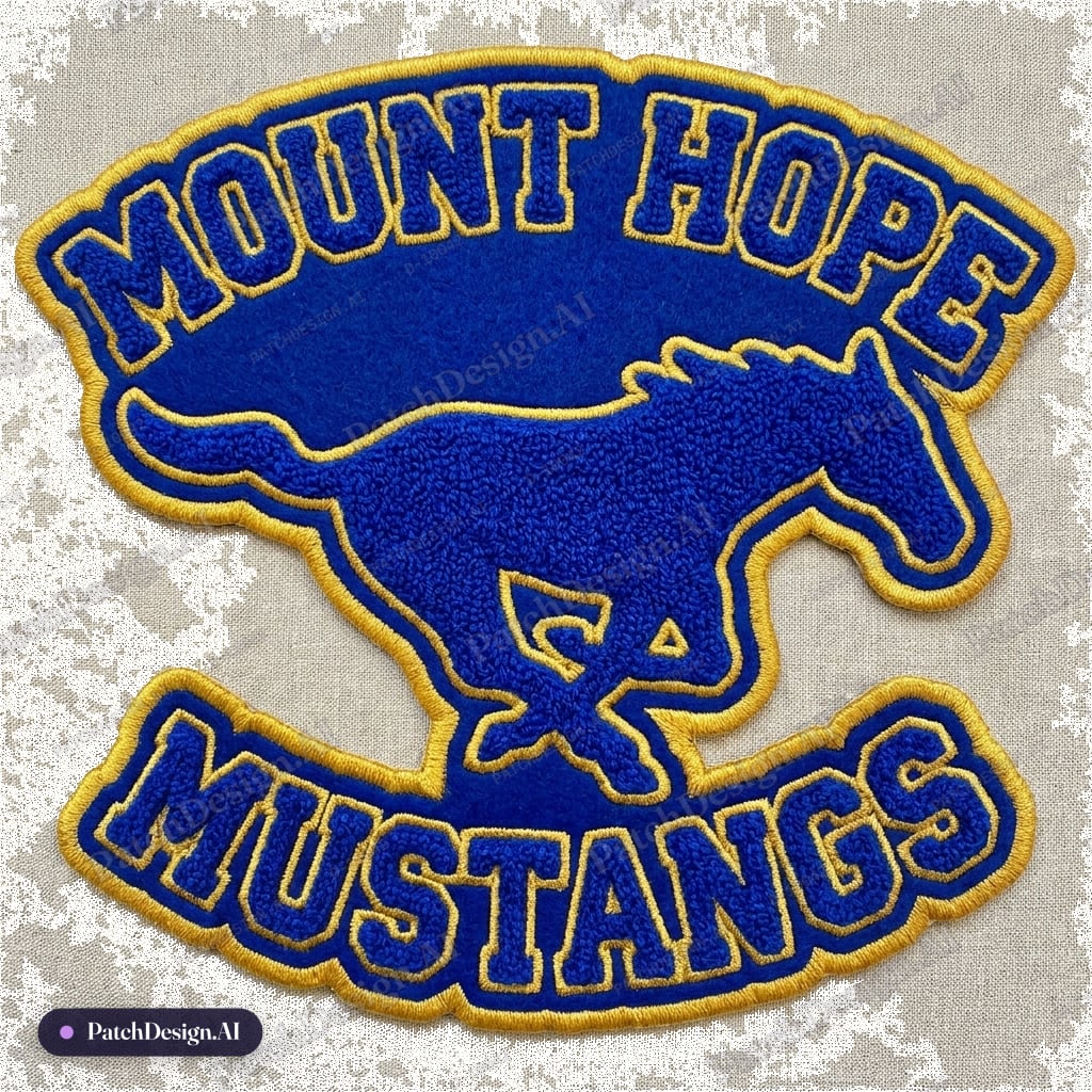 Make chinelle patch royal blue and old gold for back of lettermans jacket — custom patch designed with AI