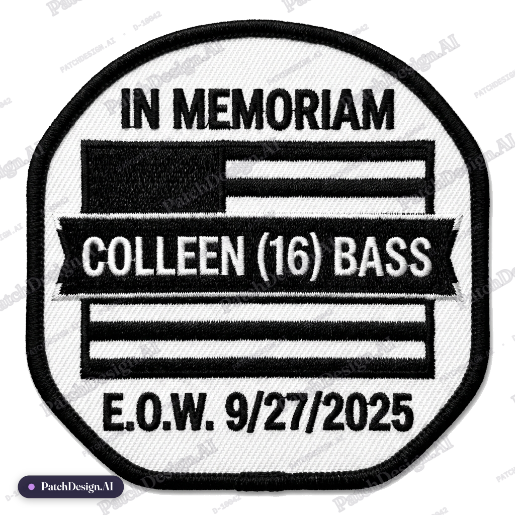 Rounded 3x3 octagon patch in monochromatic black and white — custom patch designed with AI
