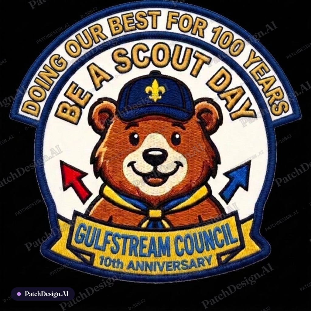 Add on Top "Doing Our Best for 100 Years" — custom patch designed with AI