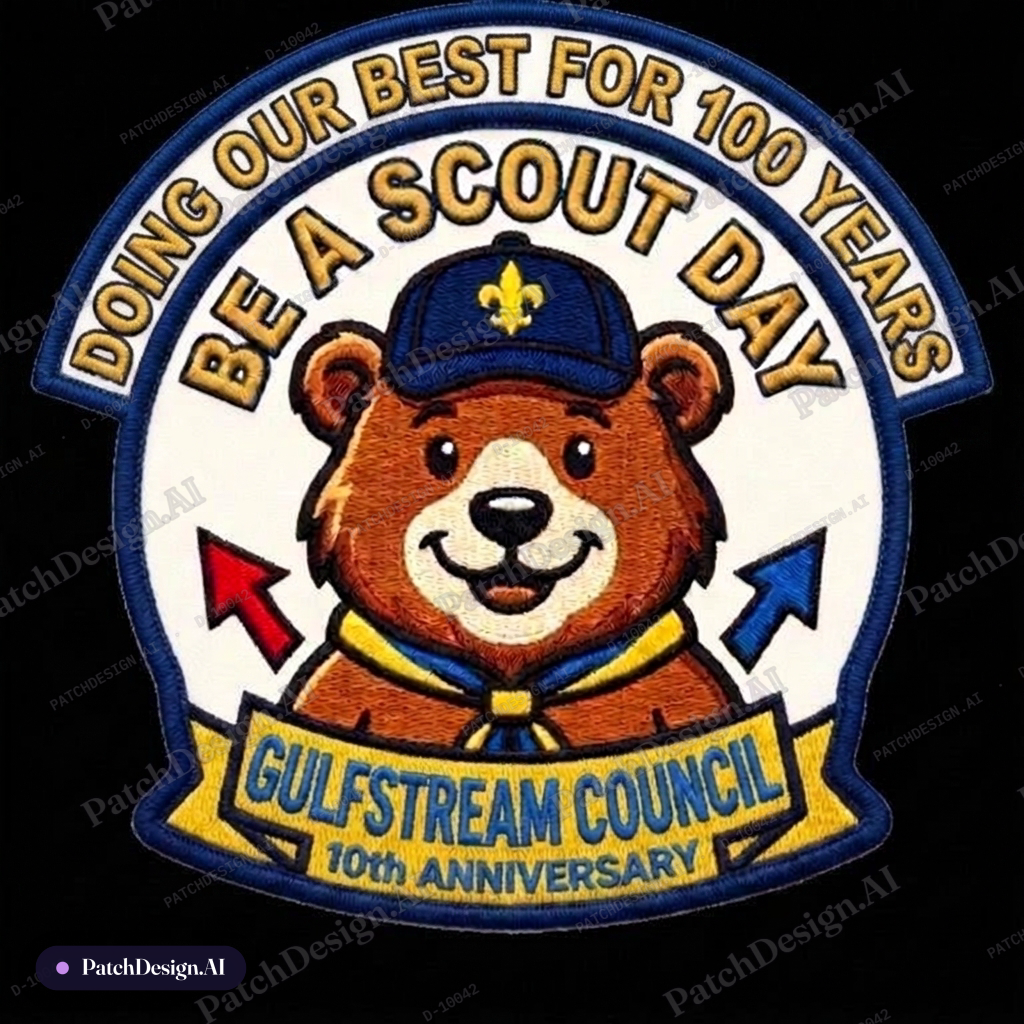 Add on Top "Doing Our Best for 100 Years" — custom patch designed with AI