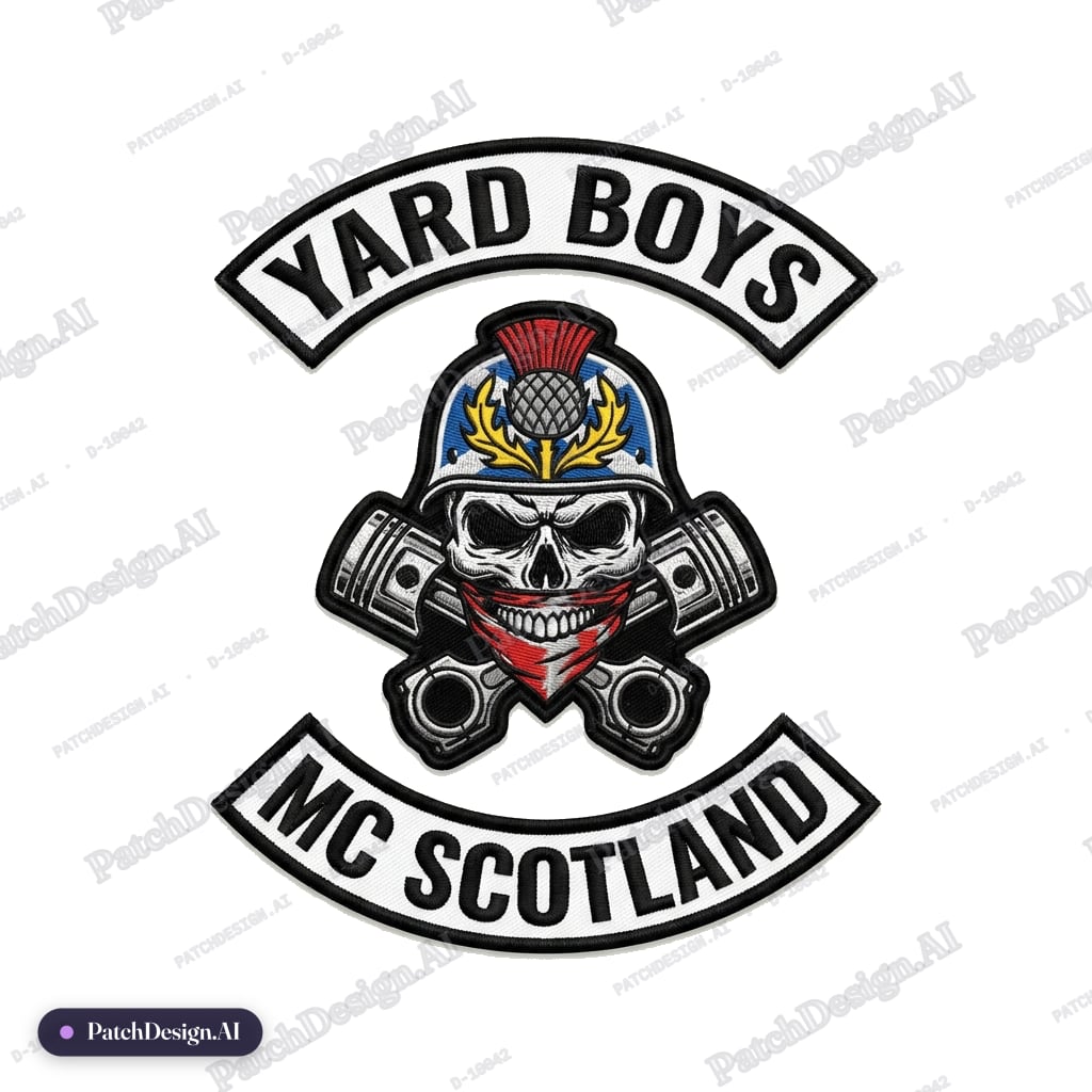 I want a gritty outlaw motor cycle club patch the club is called yard boys mc Scotland — custom patch designed with AI