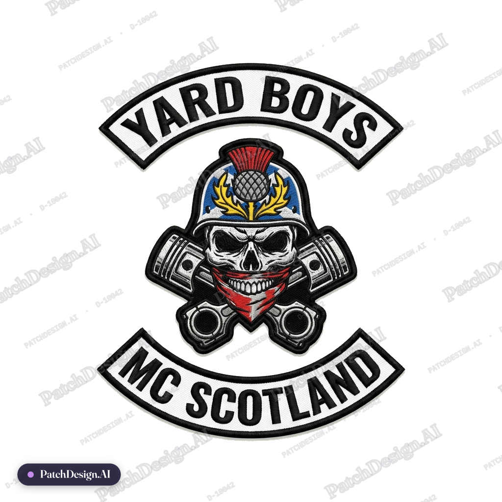 I want a gritty outlaw motor cycle club patch the club is called yard boys mc Scotland — custom patch designed with AI