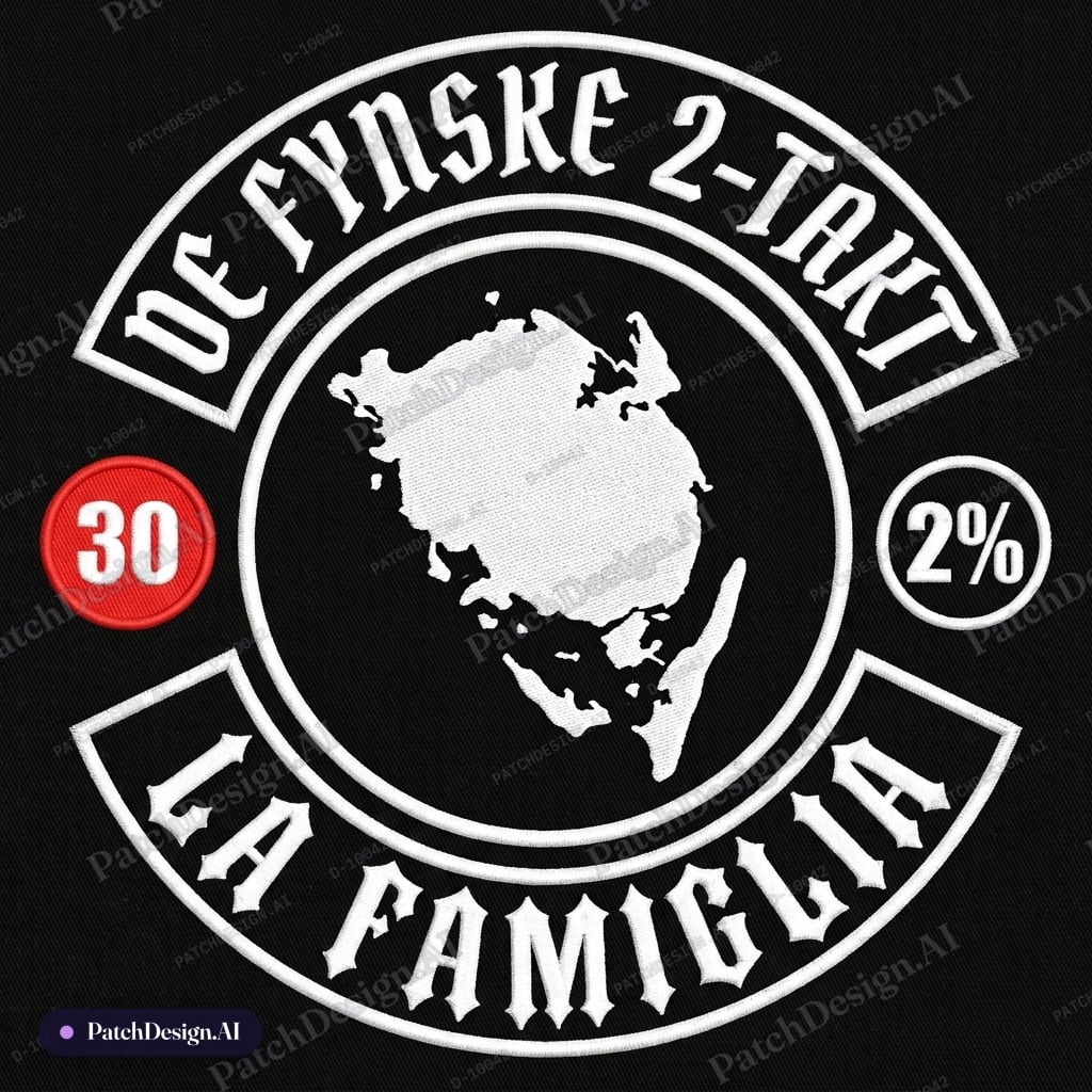 A complete circular motorcycle club back patch logo on a solid black…