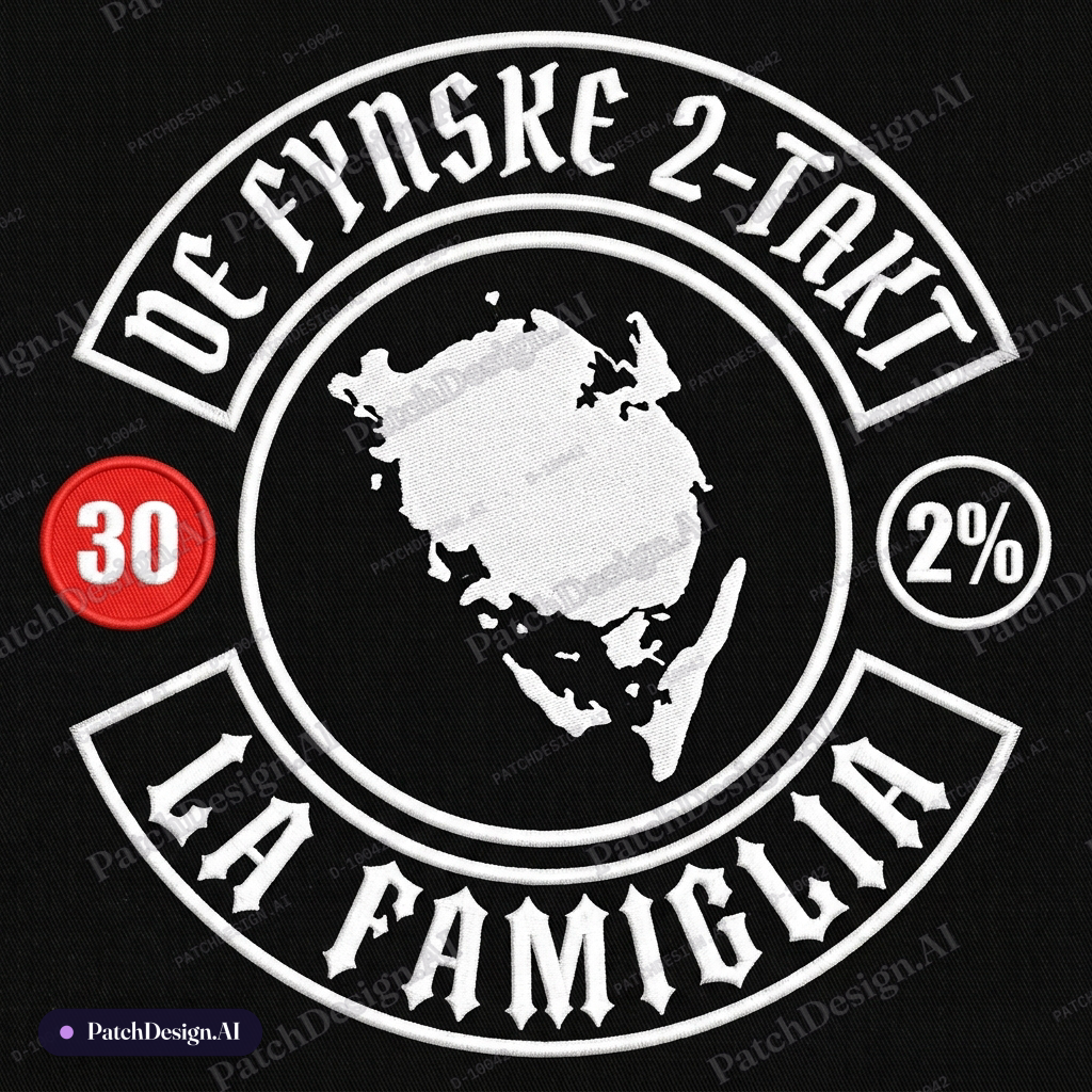 A complete circular motorcycle club back patch logo on a solid black background…