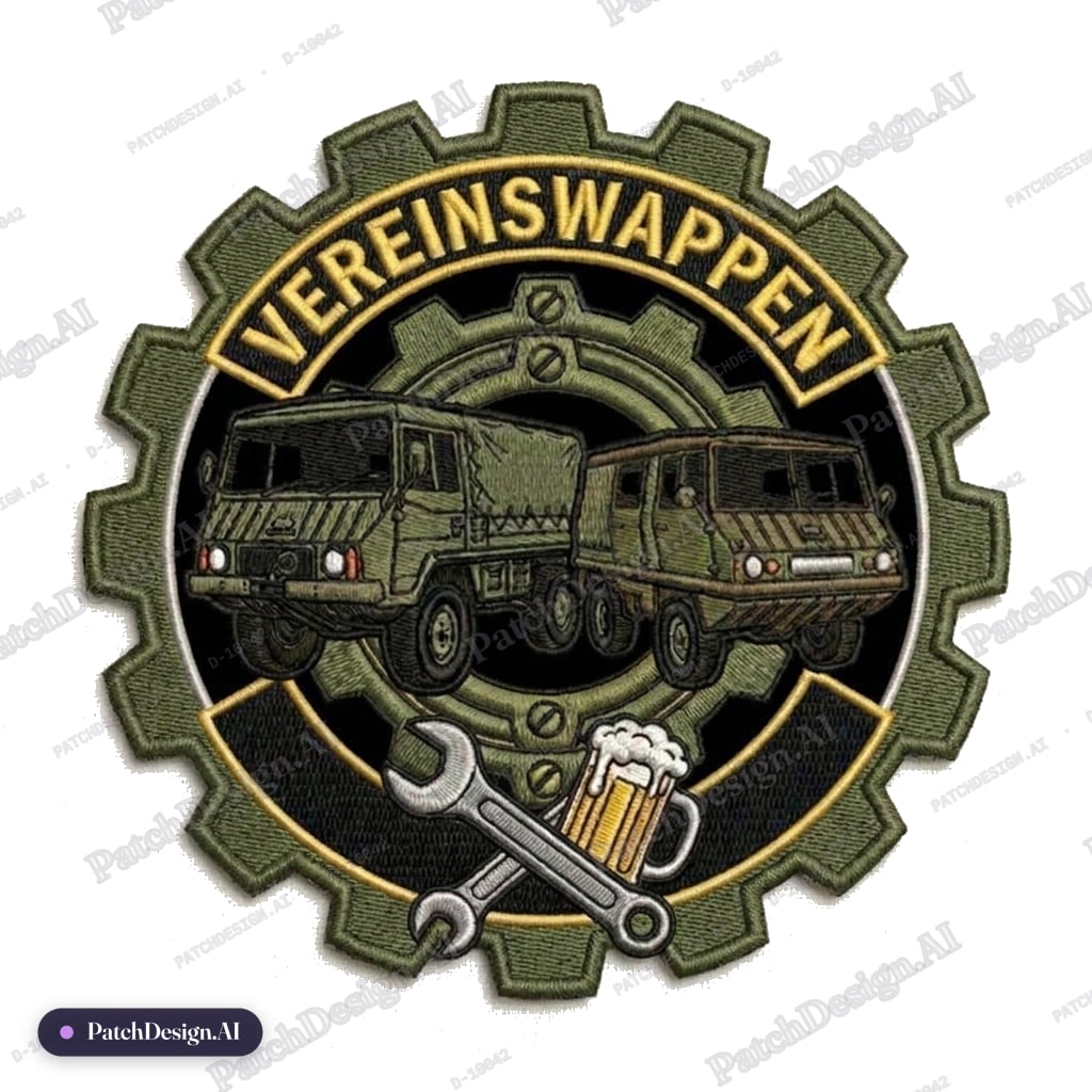 Zahnrad außen auch oliv — custom patch designed with AI