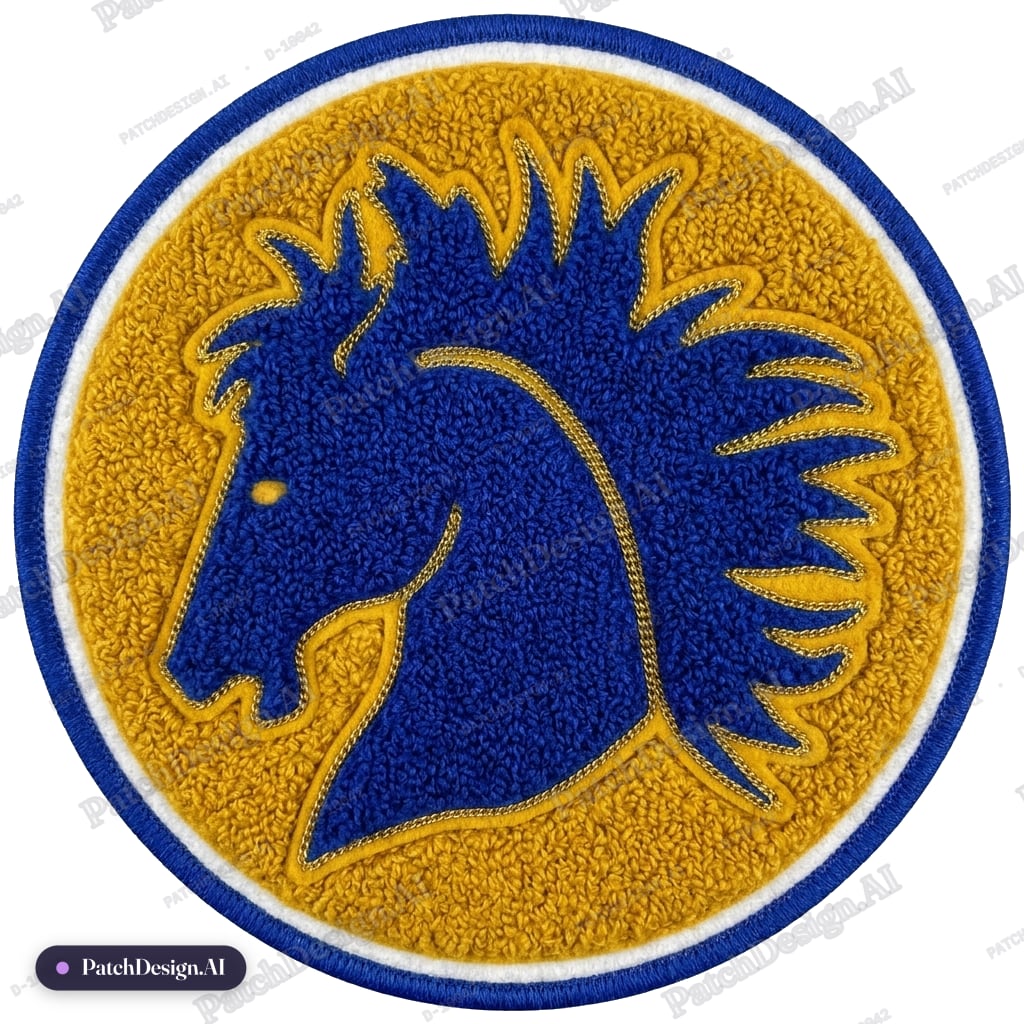 Make chinelle 3 inch royal blue and ole gold letterman jacket patch — custom patch designed with AI
