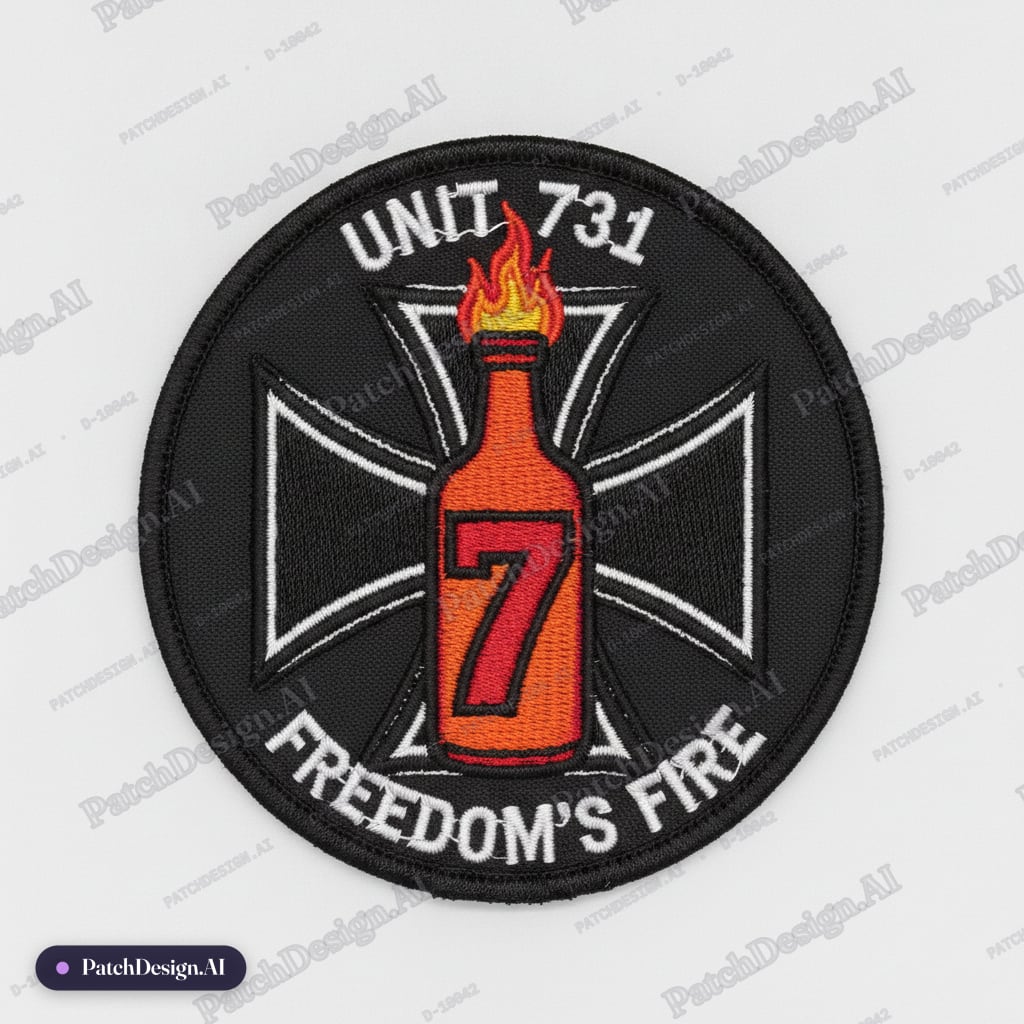 Molotov coctail number 7 ironcross — custom patch designed with AI