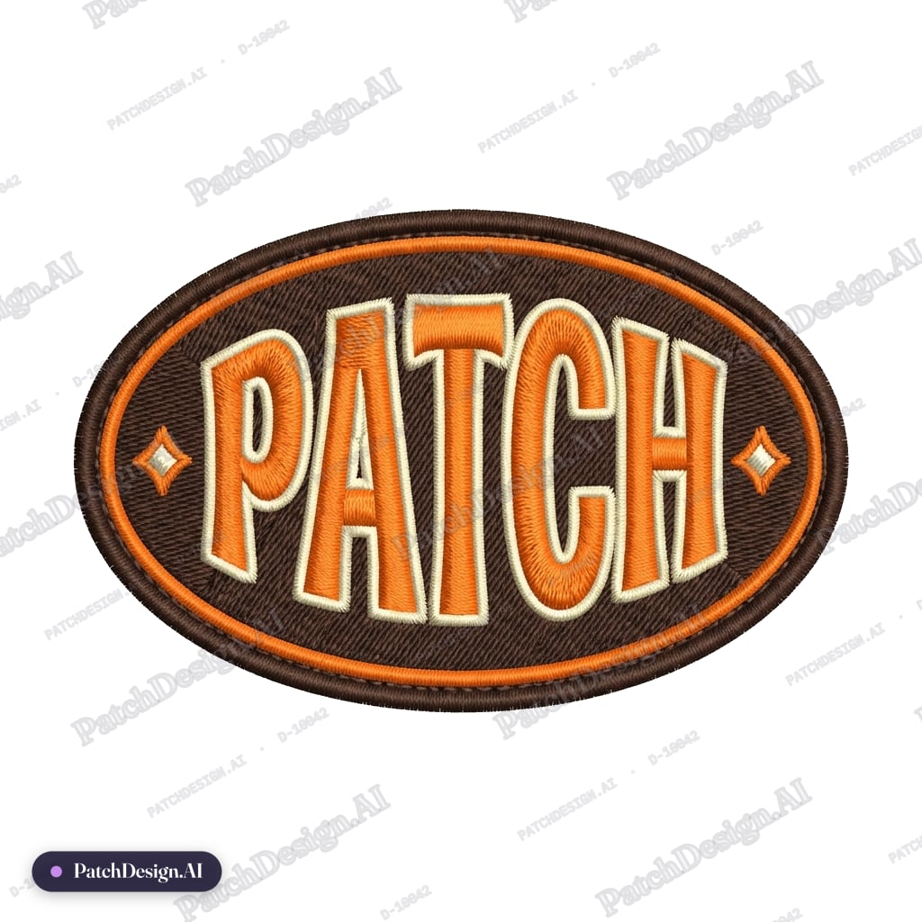 Minimalistic oval shaped band patch with just the name "PATCH" in all capital letters. Do  — custom patch designed with AI