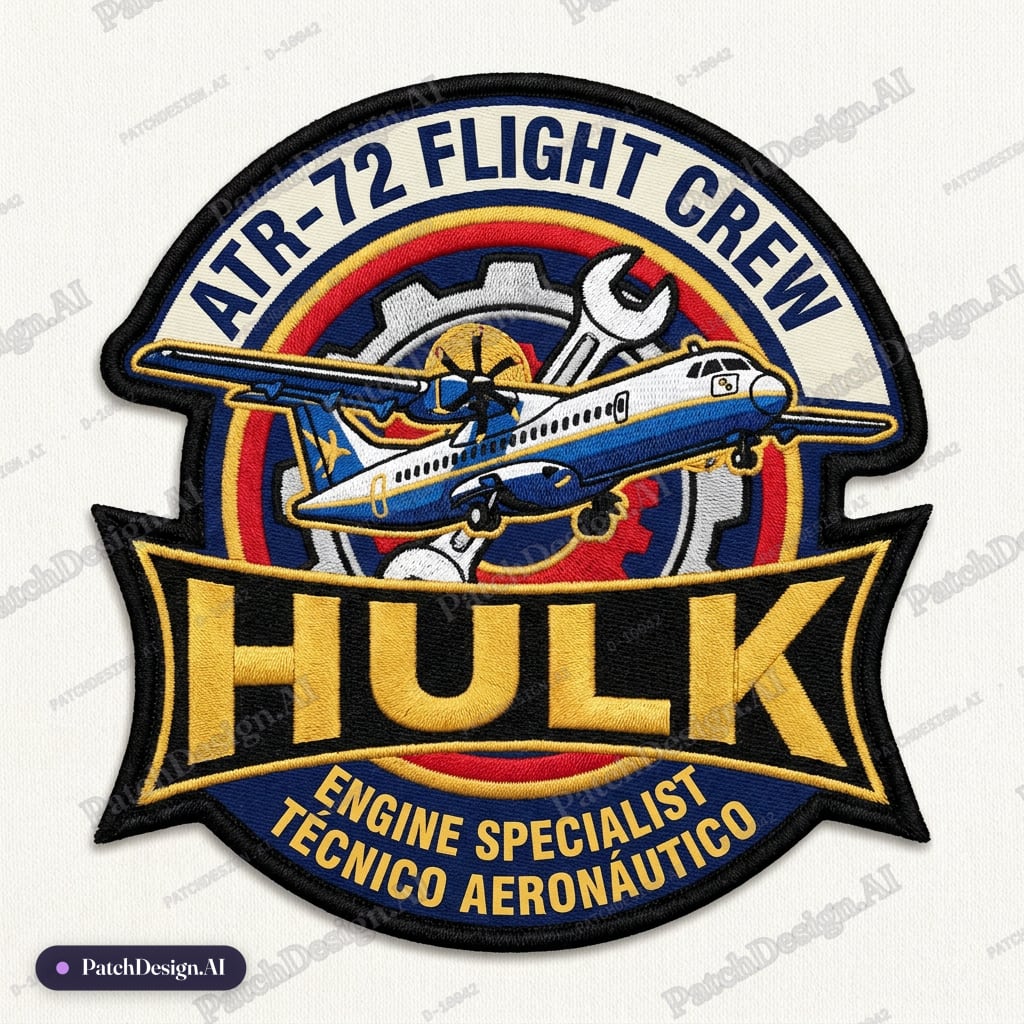 Parche de aviación como técnico aeronáutico, técnico tripulante de vuelo del equipo ATR-72 — custom patch designed with AI