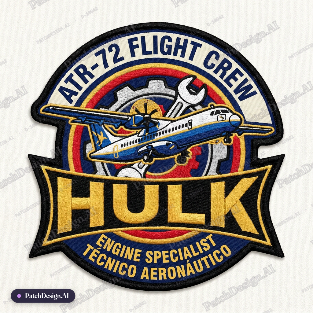 Parche de aviación como técnico aeronáutico, técnico tripulante de vuelo del equipo ATR-72 — custom patch designed with AI