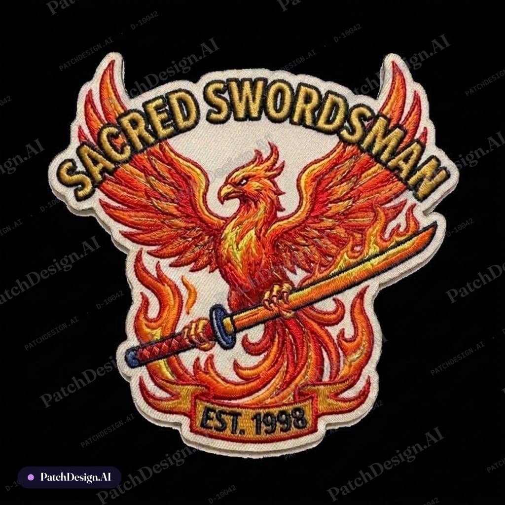 Martial arts patch phoenix on fire with a sword — custom patch designed with AI