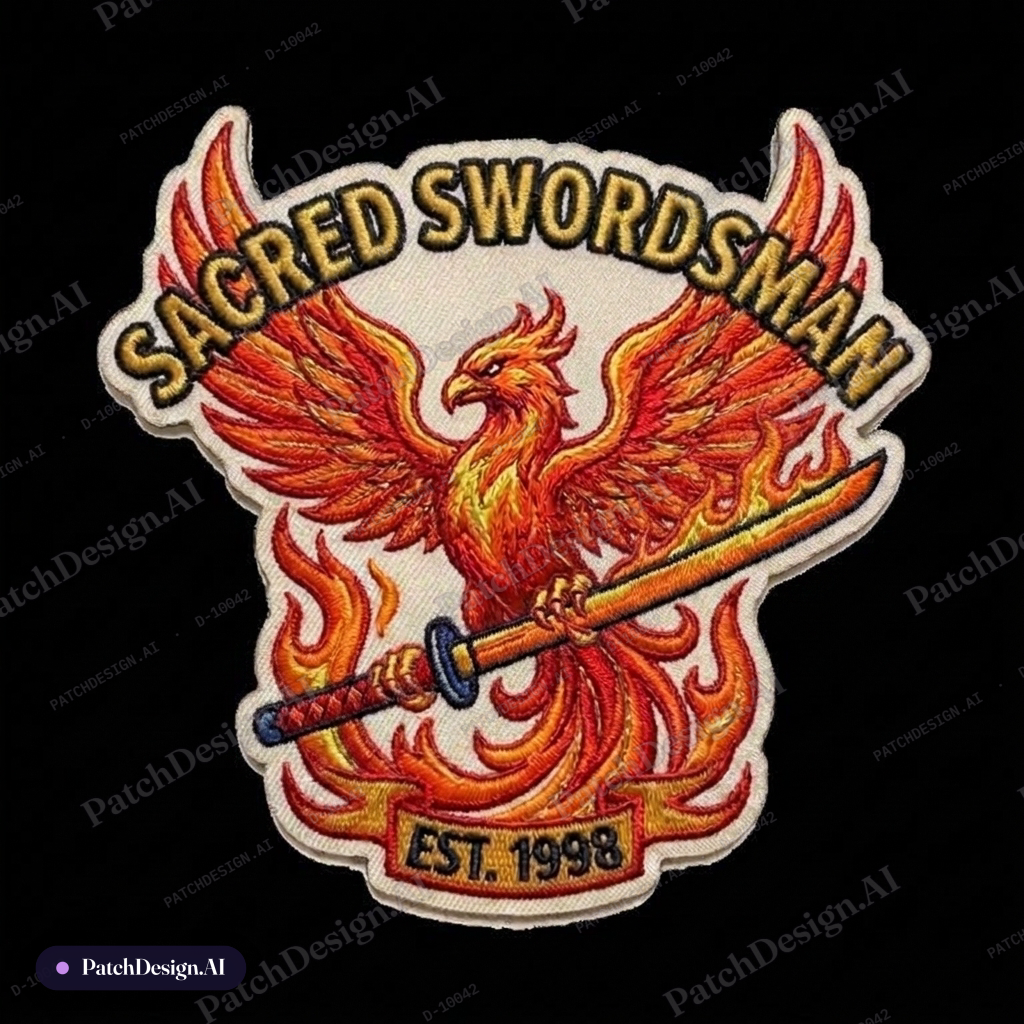 Martial arts patch phoenix on fire with a sword — custom patch designed with AI