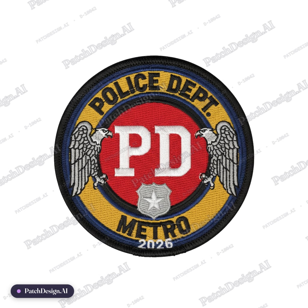 ASimple red circle patch with the letters PD in white — generic law-enforcement design, no — custom patch designed with AI