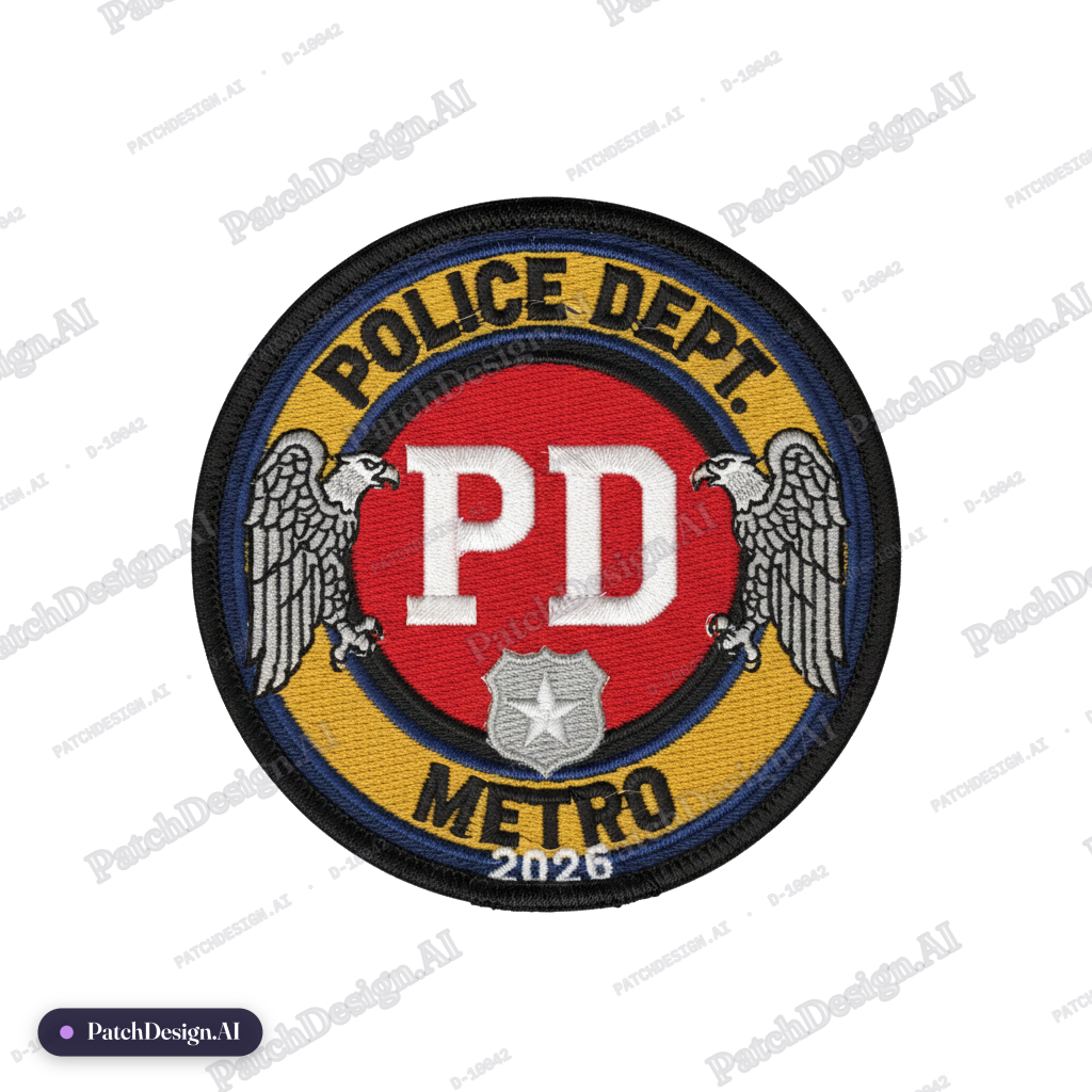 ASimple red circle patch with the letters PD in white — generic law-enforcement design, no — custom patch designed with AI
