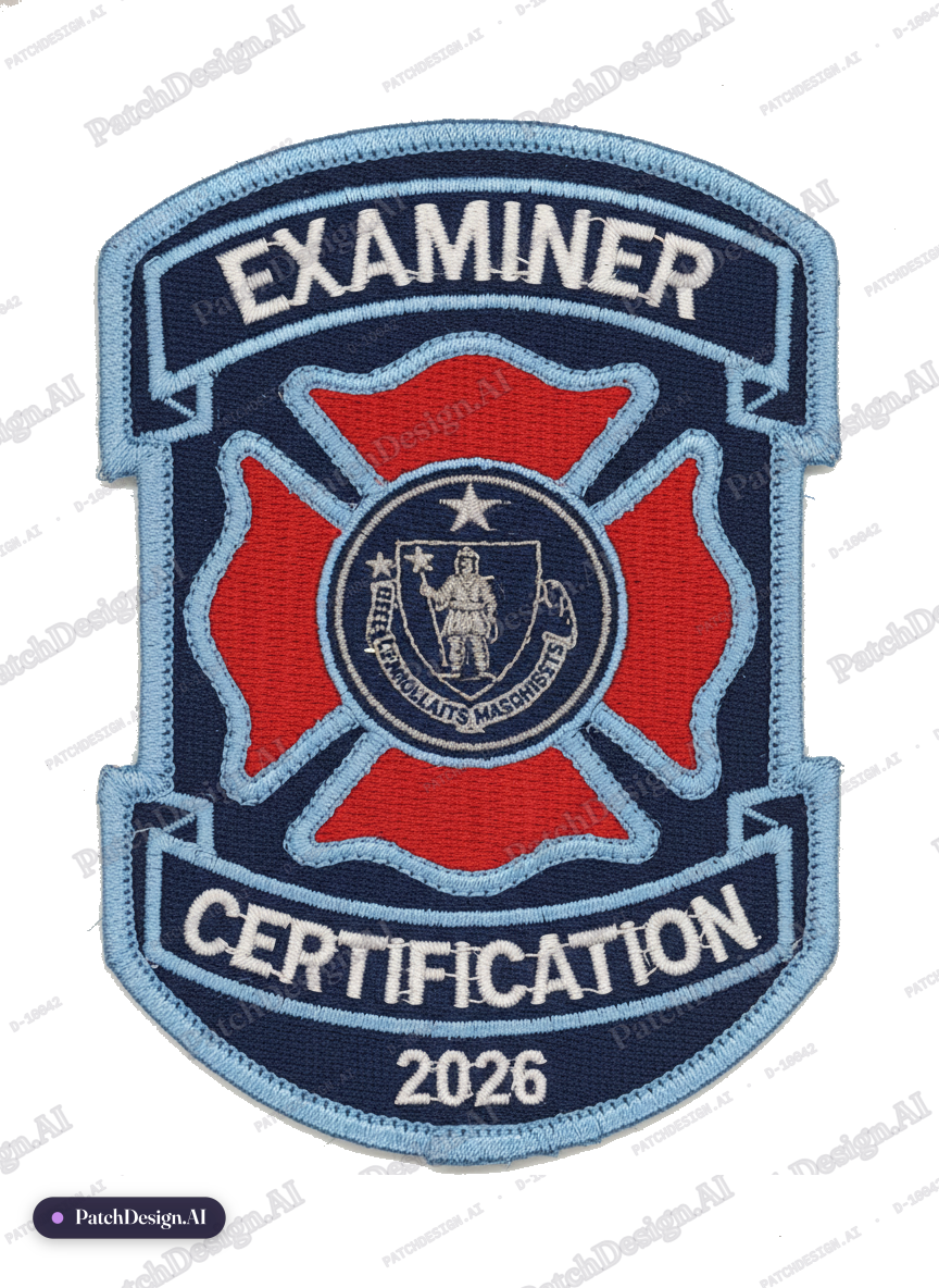Non standard shoulder patch. 5 inches tall by 3.75 inches wide. Navy blue background, with — custom patch designed with AI