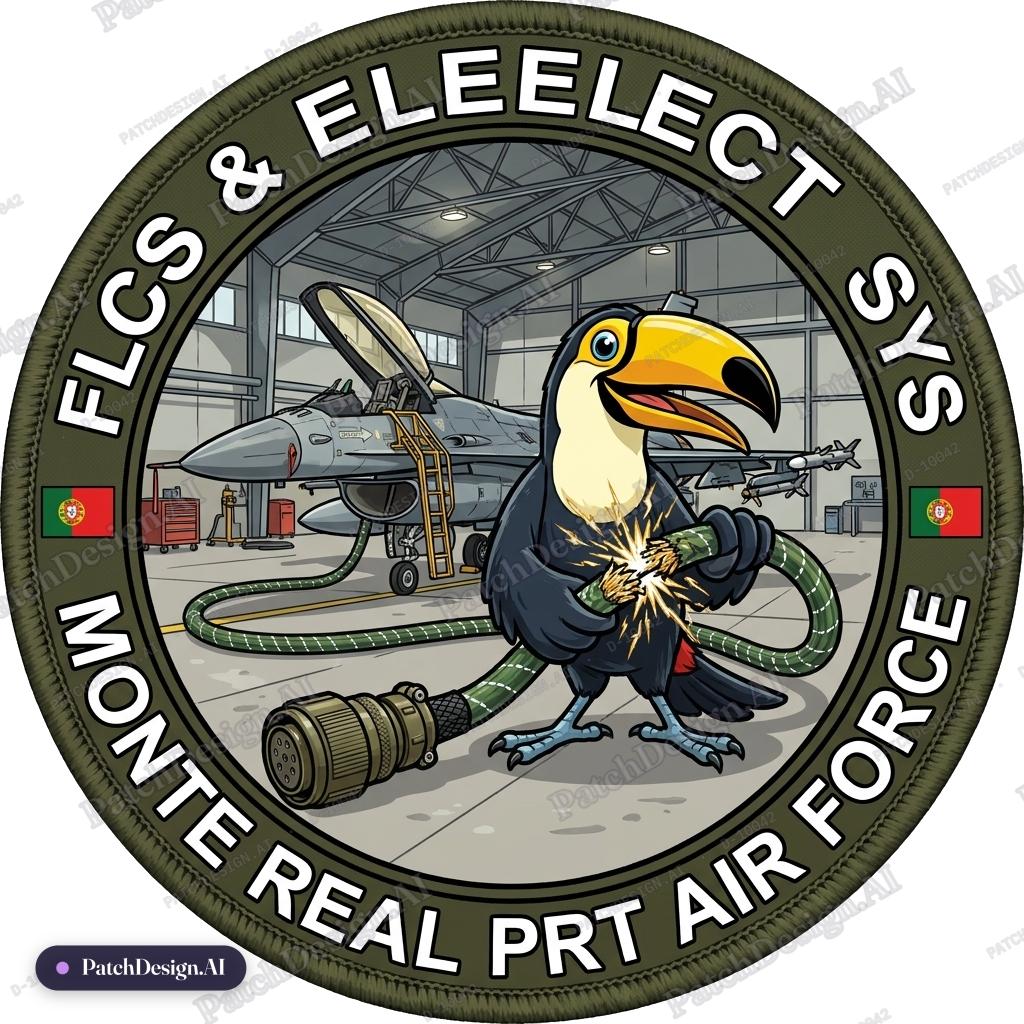 A tucano bird smiling with holding two green braided cables like second image, braid is gr — custom patch designed with AI