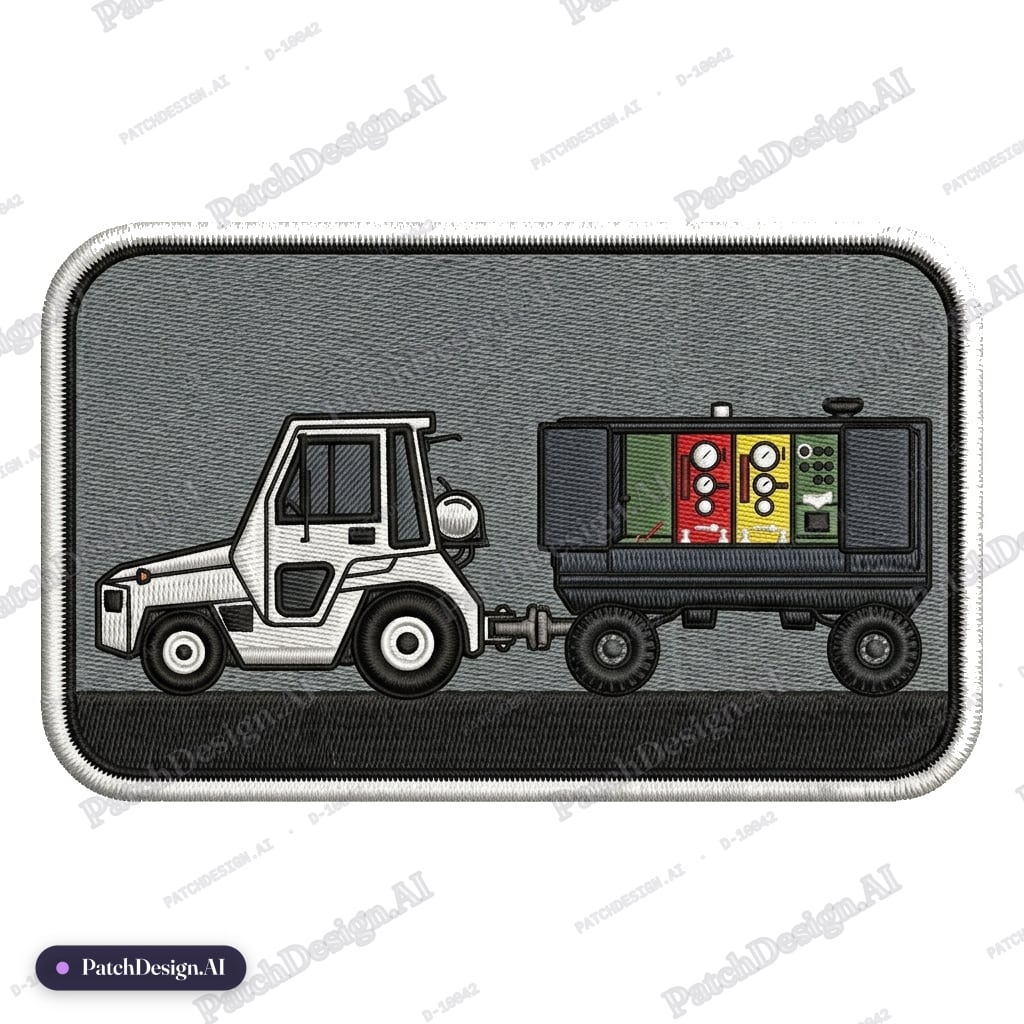 Make a t-shirt with the tractor like the image and the ground suporte equipament like the  — custom patch designed with AI