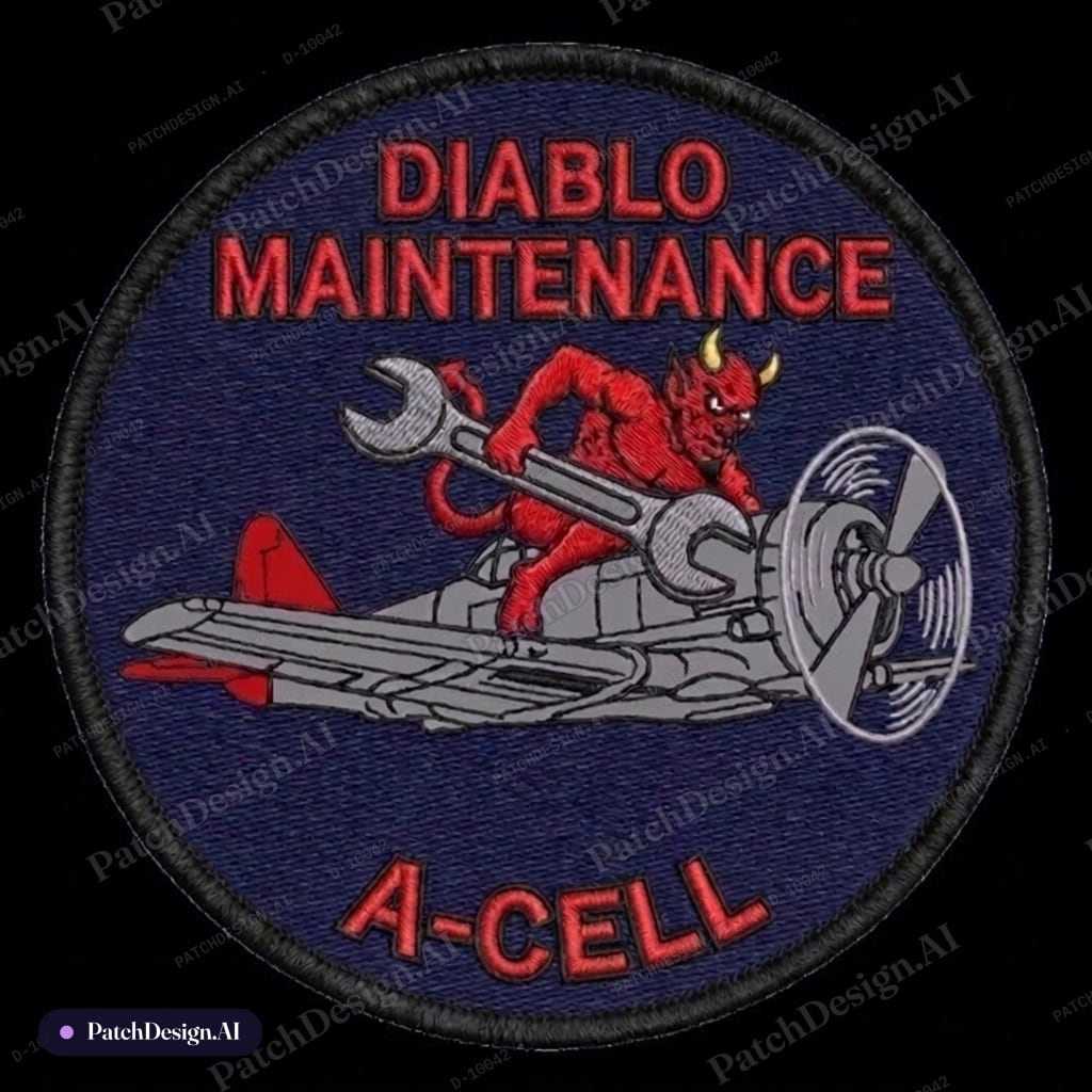 Plane and devil a little lower, so that it’s not so close to maintenance word — custom patch designed with AI