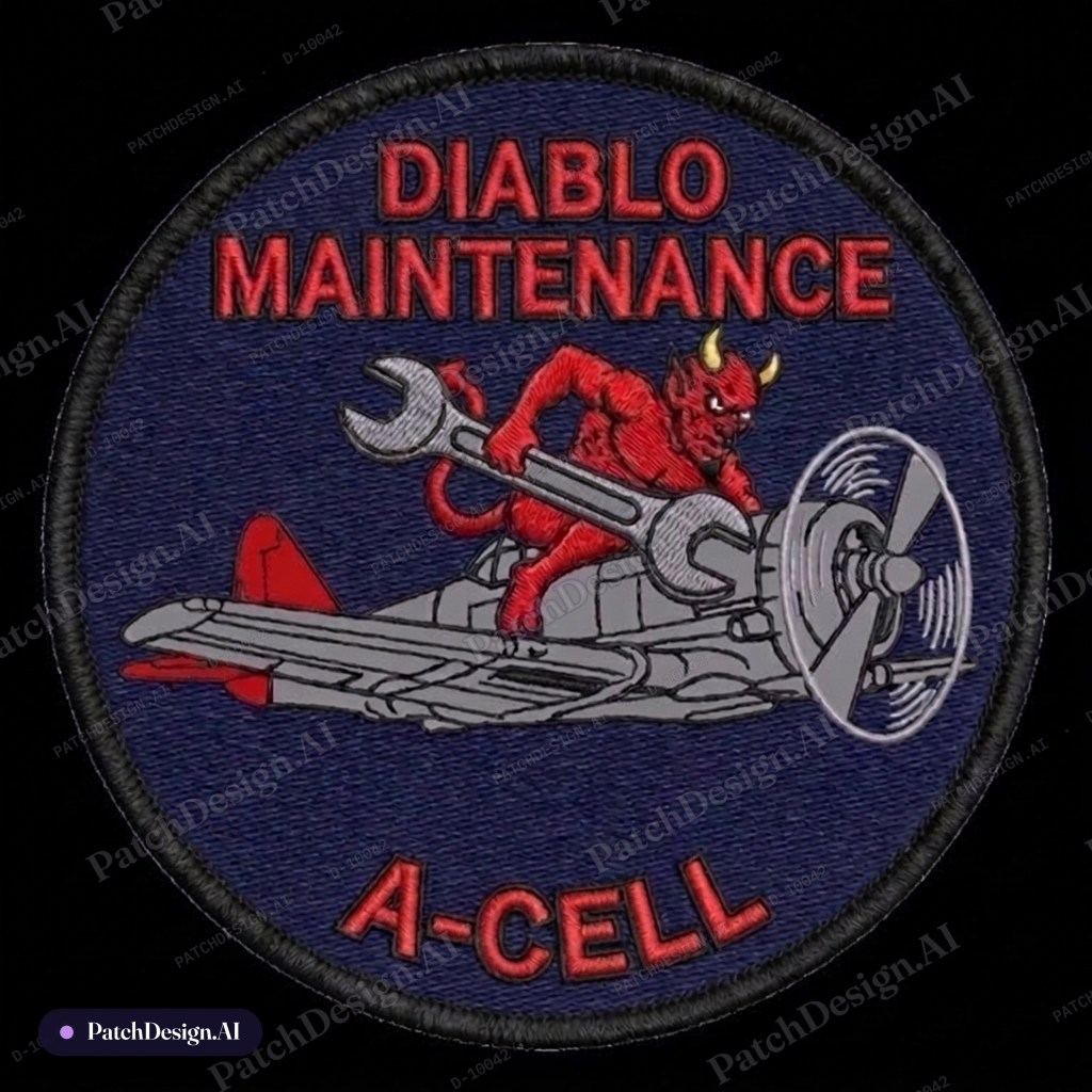 Plane and devil a little lower, so that it’s not so close to maintenance word — custom patch designed with AI