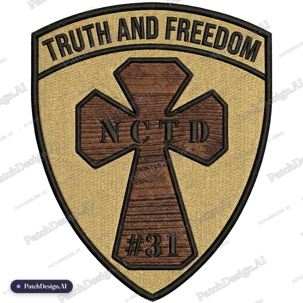 Using the image you already created, add a shield to the background and add the words Trut — custom patch designed with AI