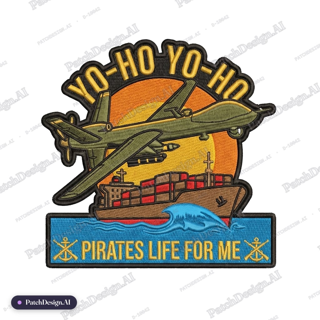 I want an Air Force Style morale patch. I want it to include a container ship, transiting  — custom patch designed with AI
