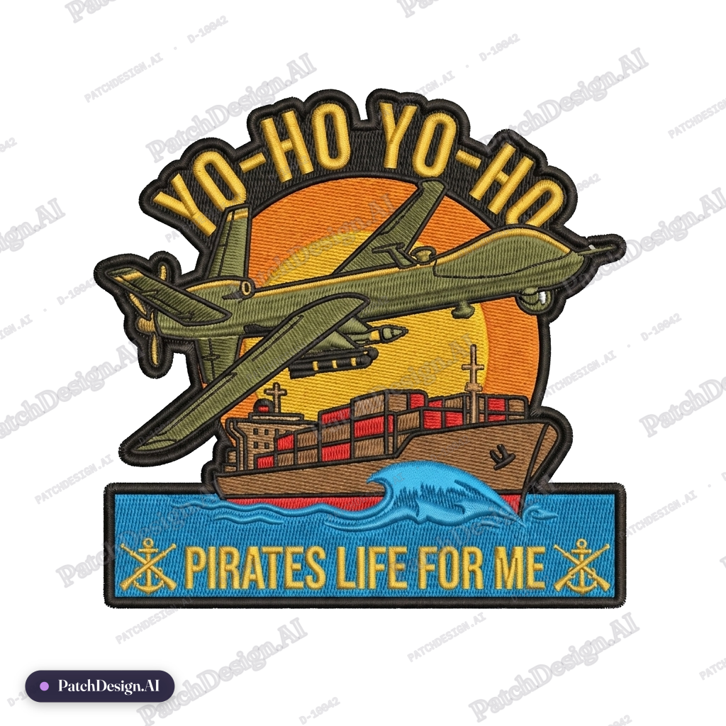 I want an Air Force Style morale patch. I want it to include a container ship, transiting  — custom patch designed with AI