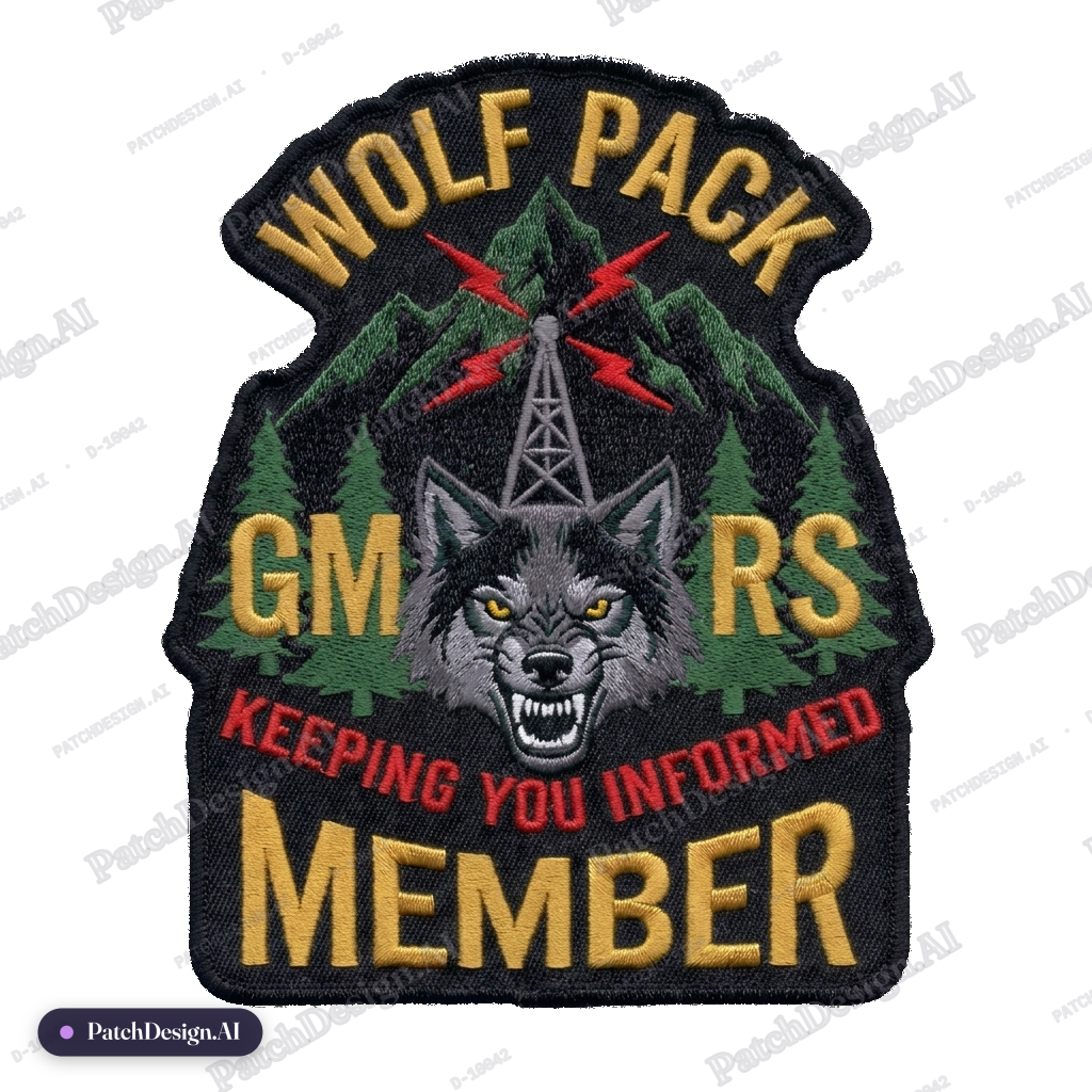 Add GM in Gold lettering to the left side of the tower and RS in gold lettering to the rig — custom patch designed with AI
