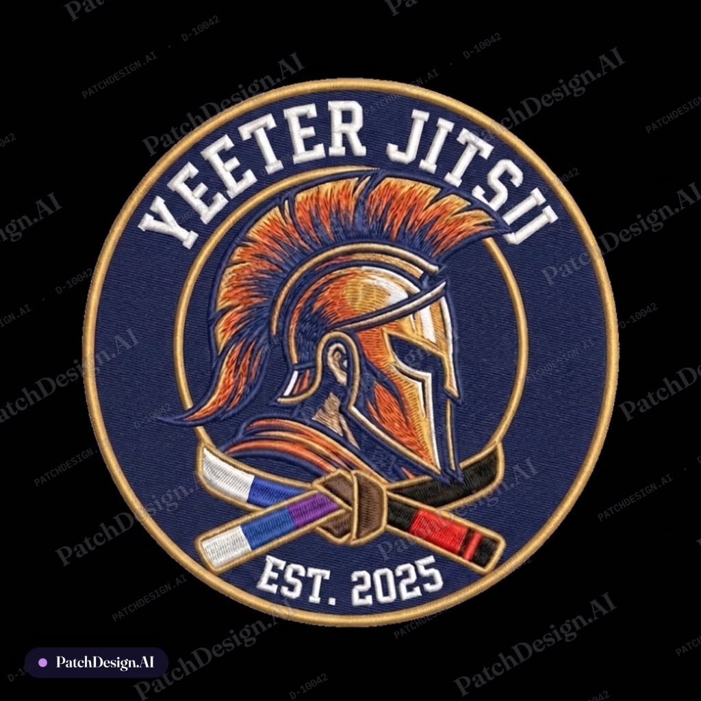 What to design a patch with a dragon blowing blue flames. With a team name YeeterJitsu and — custom patch designed with AI