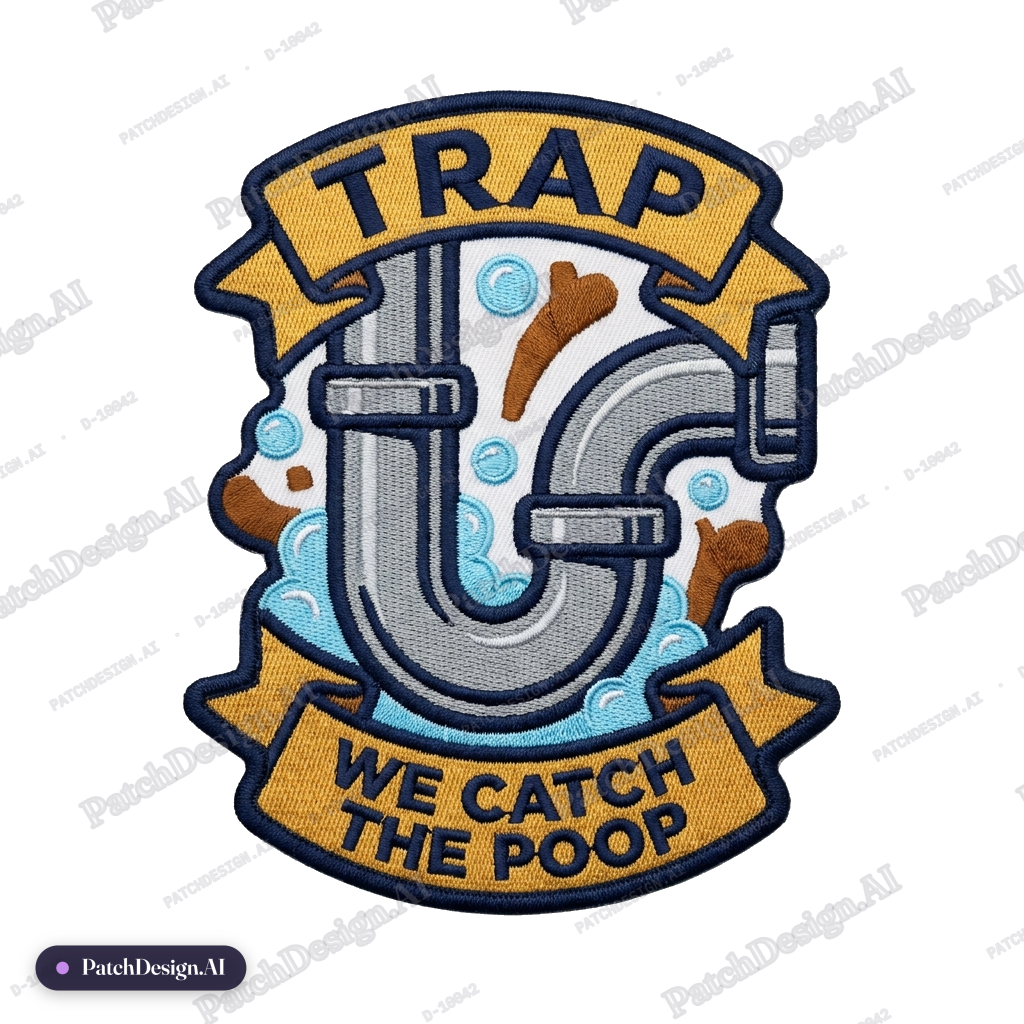 Navy shoulder patch with goat on a skateboard, scroll at top reading SUQ-1, scroll at bott — custom patch designed with AI
