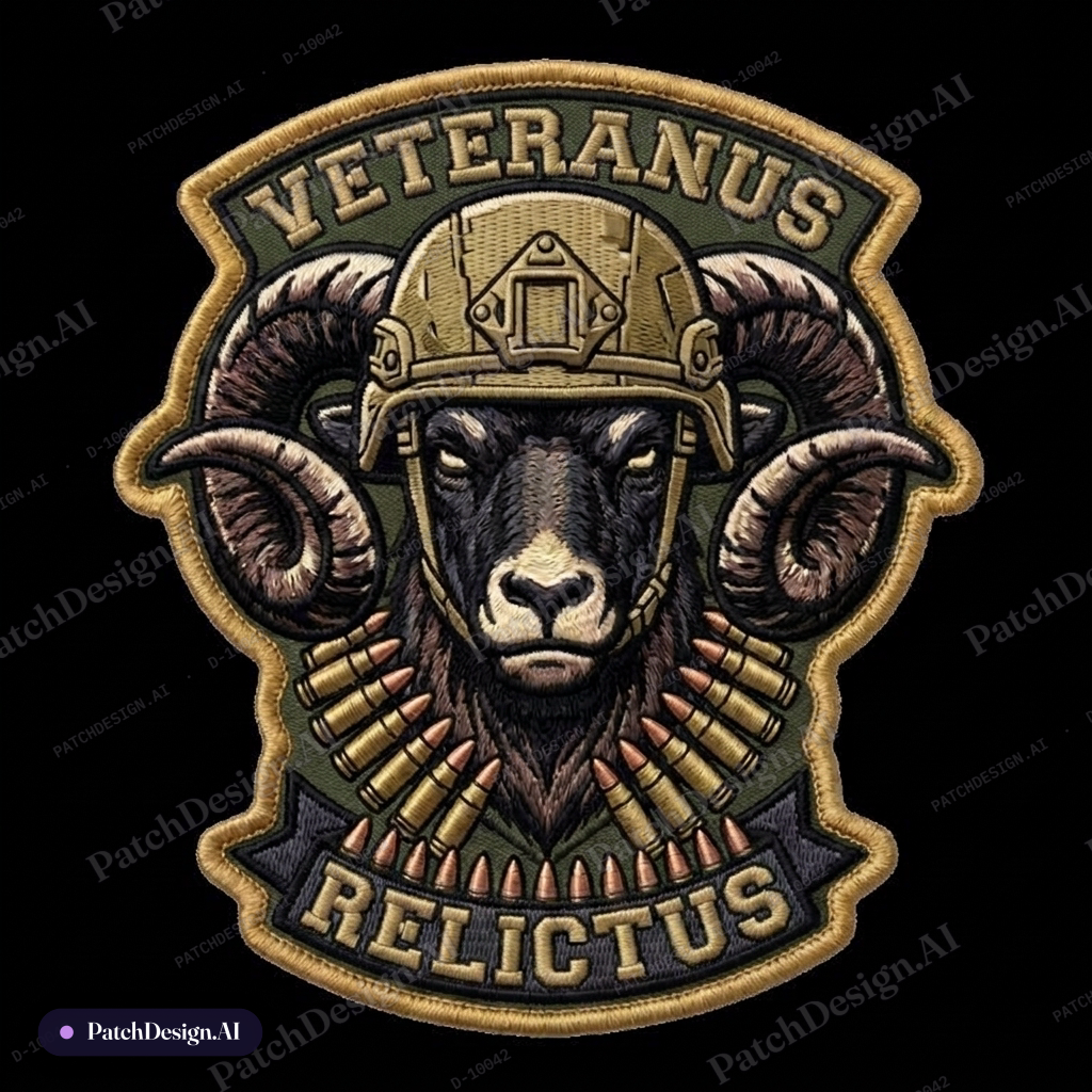 Add lettering top Veteranus and on bottom Relictus — custom patch designed with AI