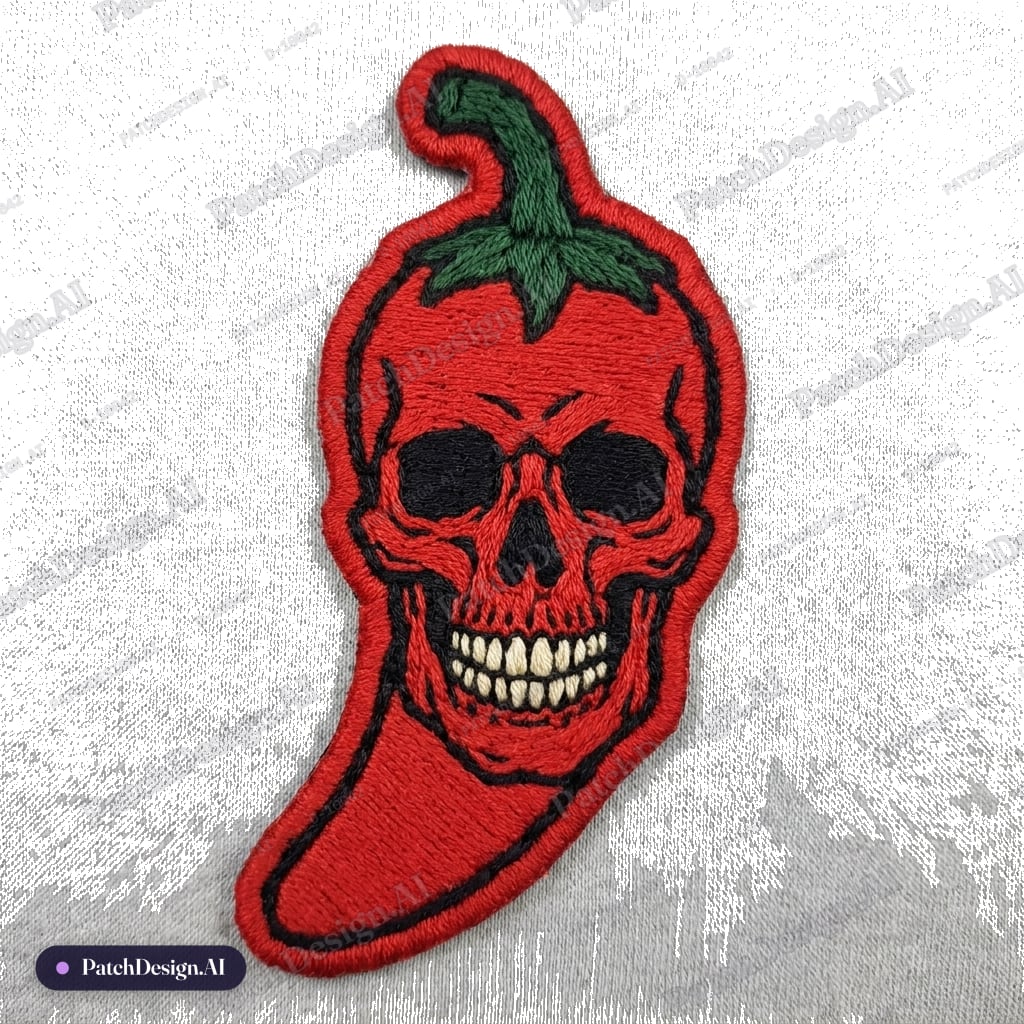 Use that exact peper and shape with skull — custom patch designed with AI