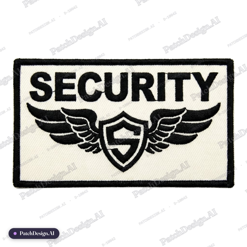 Hazme uno como el que te envío , que ponga Security y otro símbolo representativo — custom patch designed with AI
