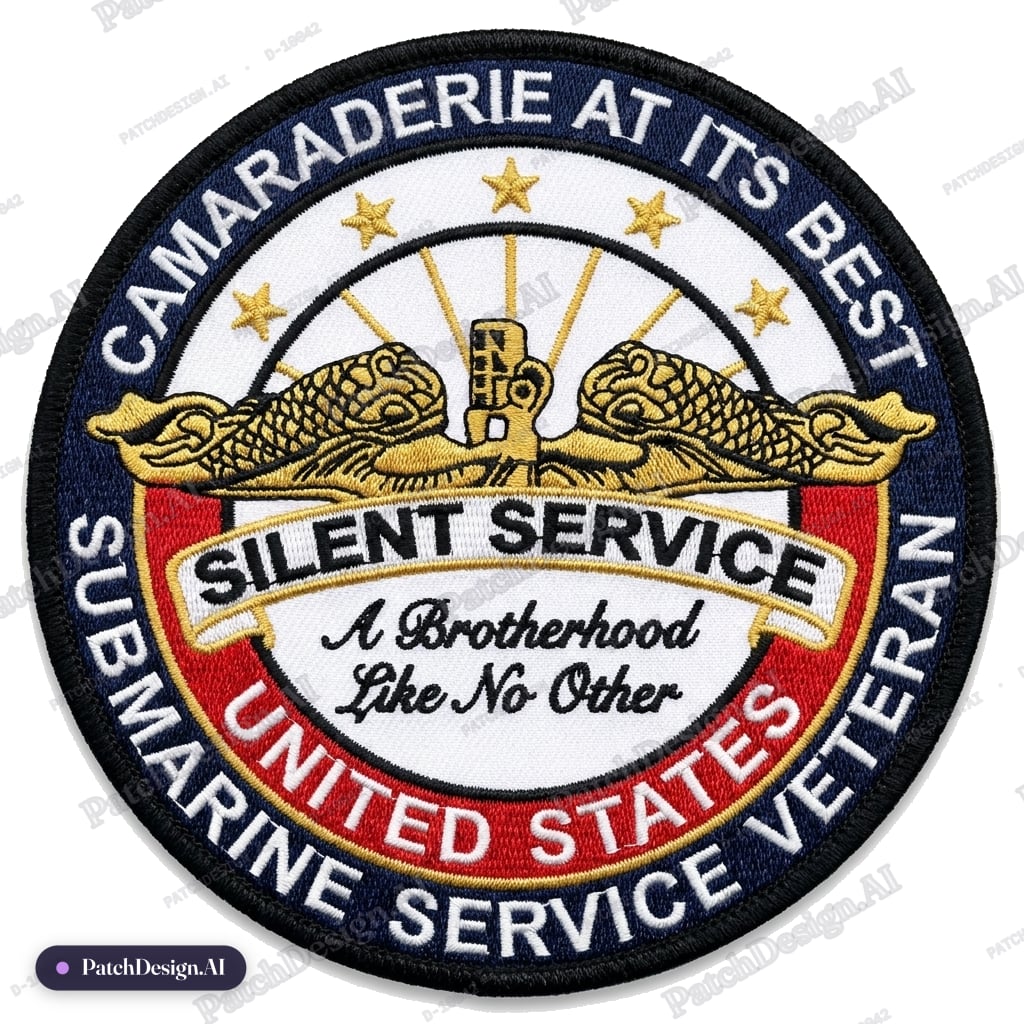 Same image, light blue sky with clouds behind sub, add one more star after submarine text  — custom patch designed with AI