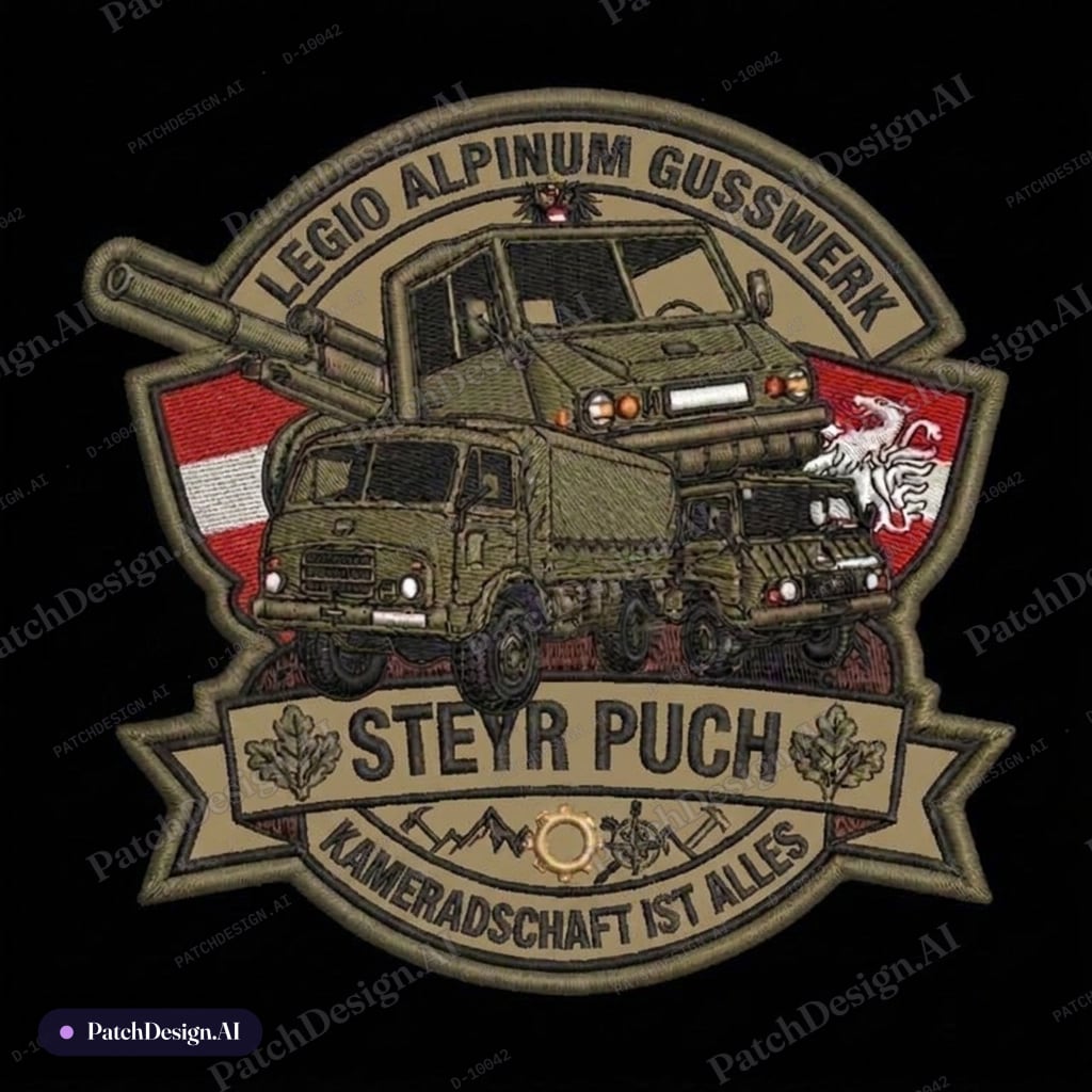 Oben und unten und in der mitte im schriftbereich den hintergrund sandfärbig machen, beim  — custom patch designed with AI