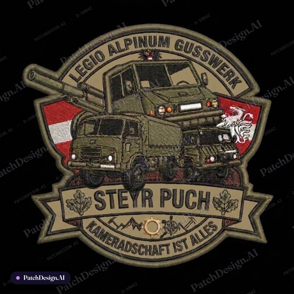Oben und unten und in der mitte im schriftbereich den hintergrund sandfärbig machen, beim  — custom patch designed with AI