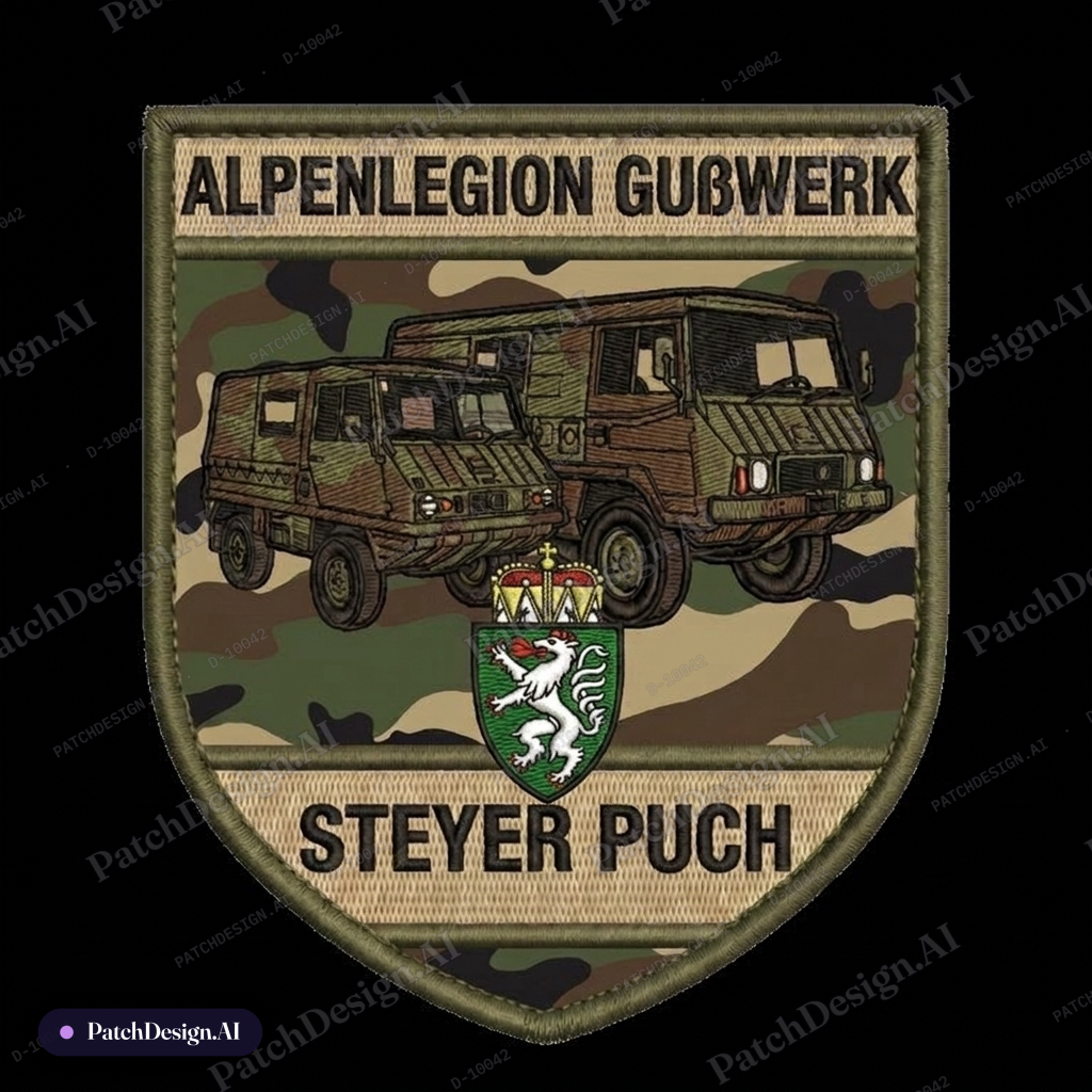 Links noch einen Styer Puch haflinger hinzufügen — custom patch designed with AI