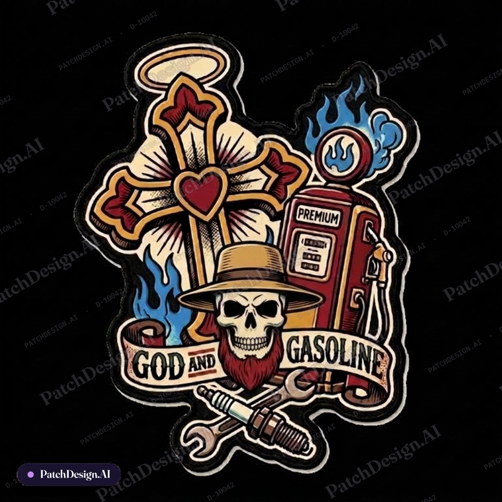 Make flames blue make hat Amish straw hat — custom patch designed with AI