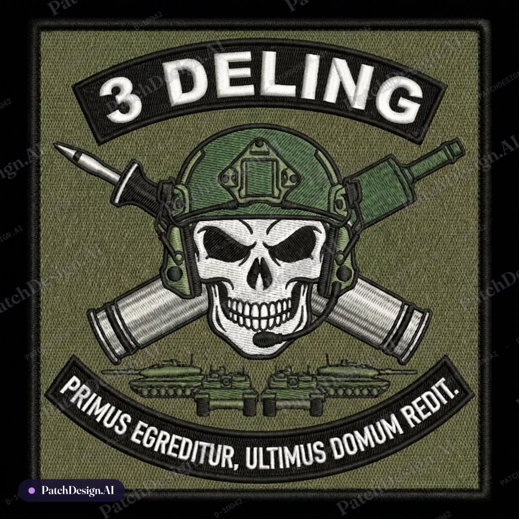 Make a patch that is square (military) where there is a skull and a apfsds round and a HEA — custom patch designed with AI